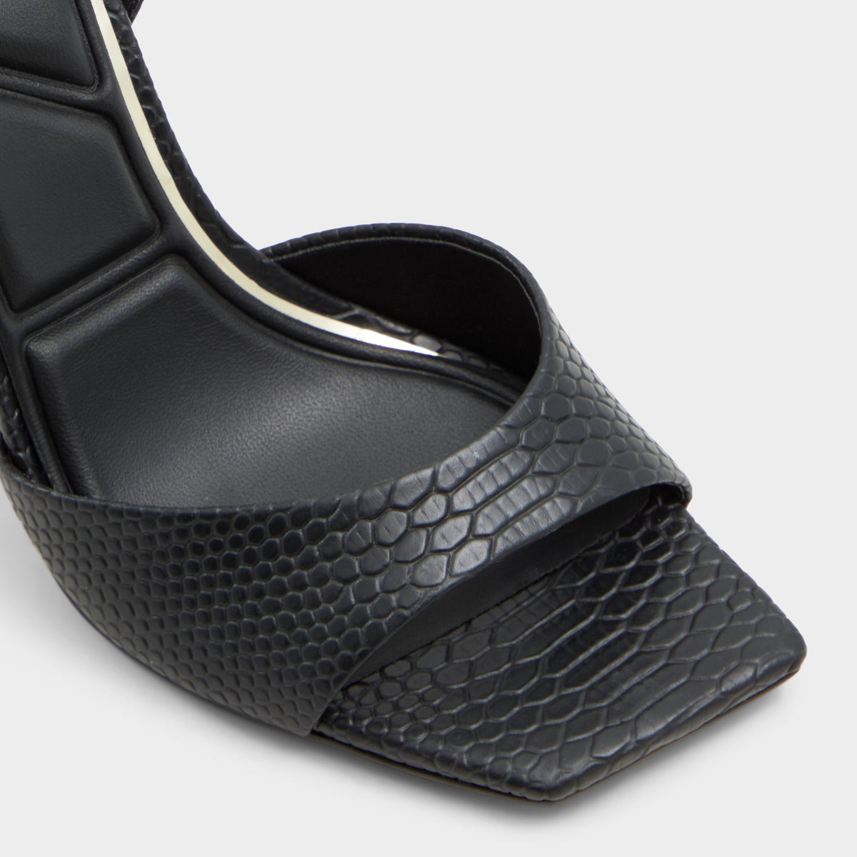 Close-up of the Other Black Lettie Black strappy stiletto sandal