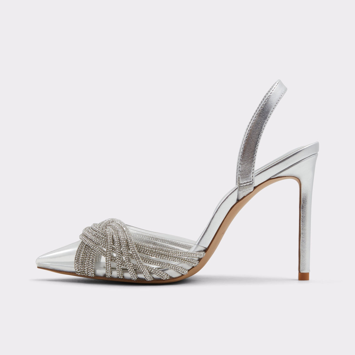 Side view of Silver Bethy Sling back