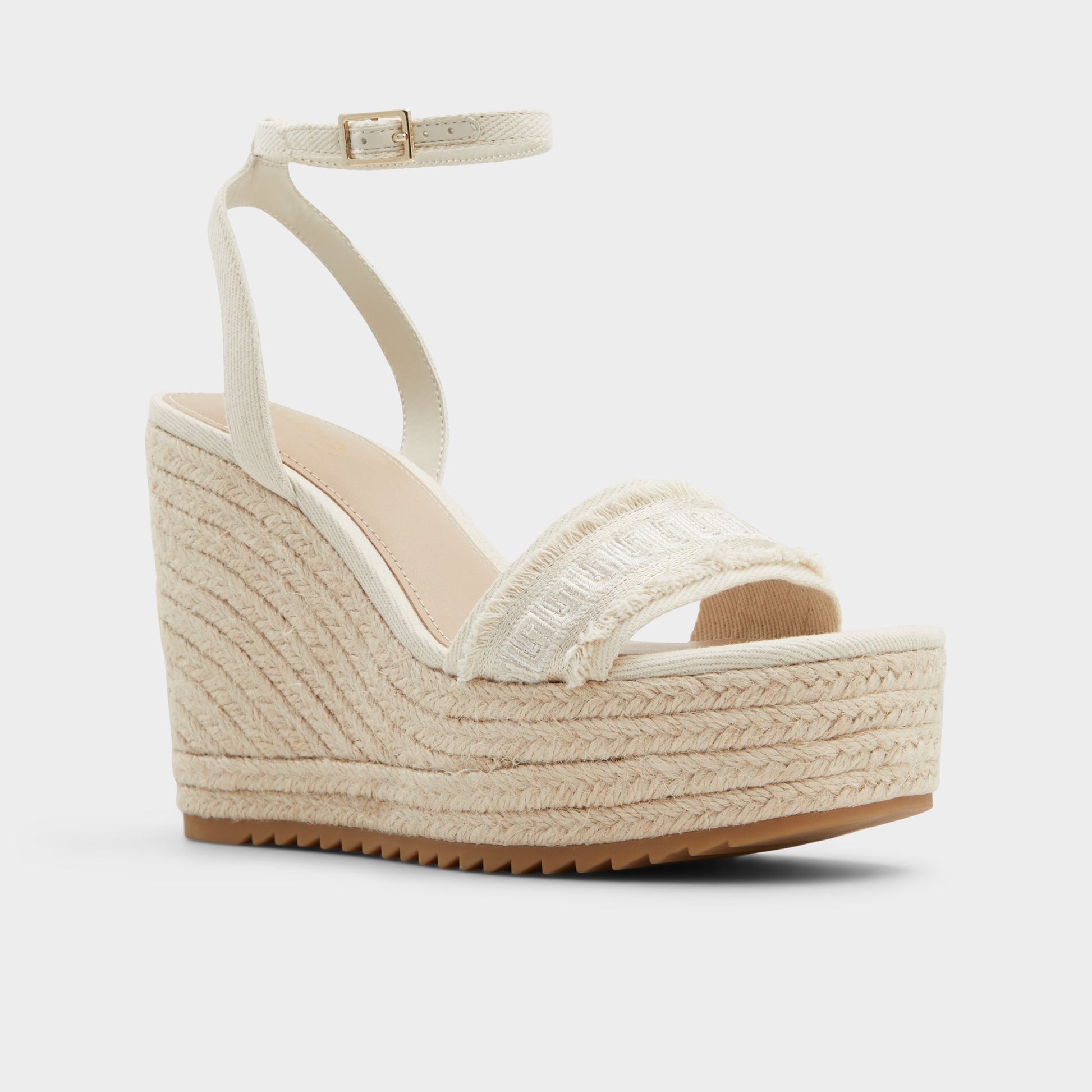 Three-quarter angle of Other white Aberitram Wedge sandal's front side