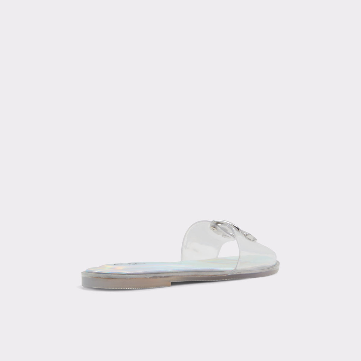 Three-quarter angle of Clear Jellyicious Slide sandal &amp; tote bag's back side