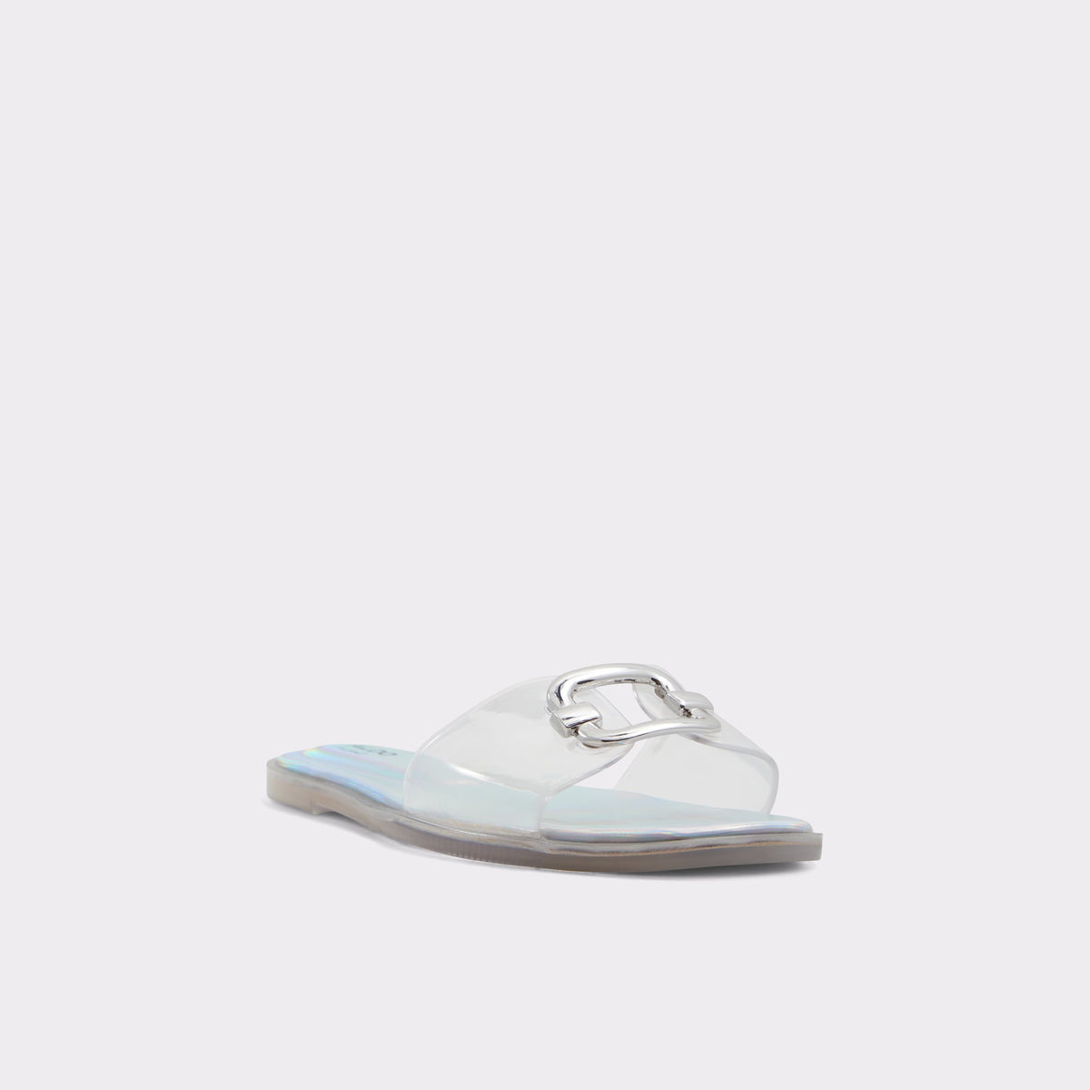 Three-quarter angle of Clear Jellyicious Slide sandal &amp; tote bag's front side
