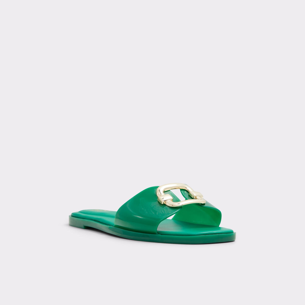 Three-quarter angle of Medium green Jellyicious Slide sandal &amp; tote bag's front side