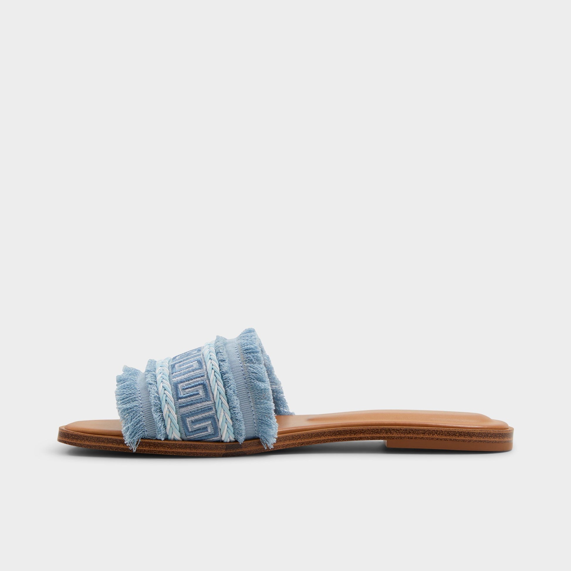Side view of Medium Blue Nalani Slide sandal