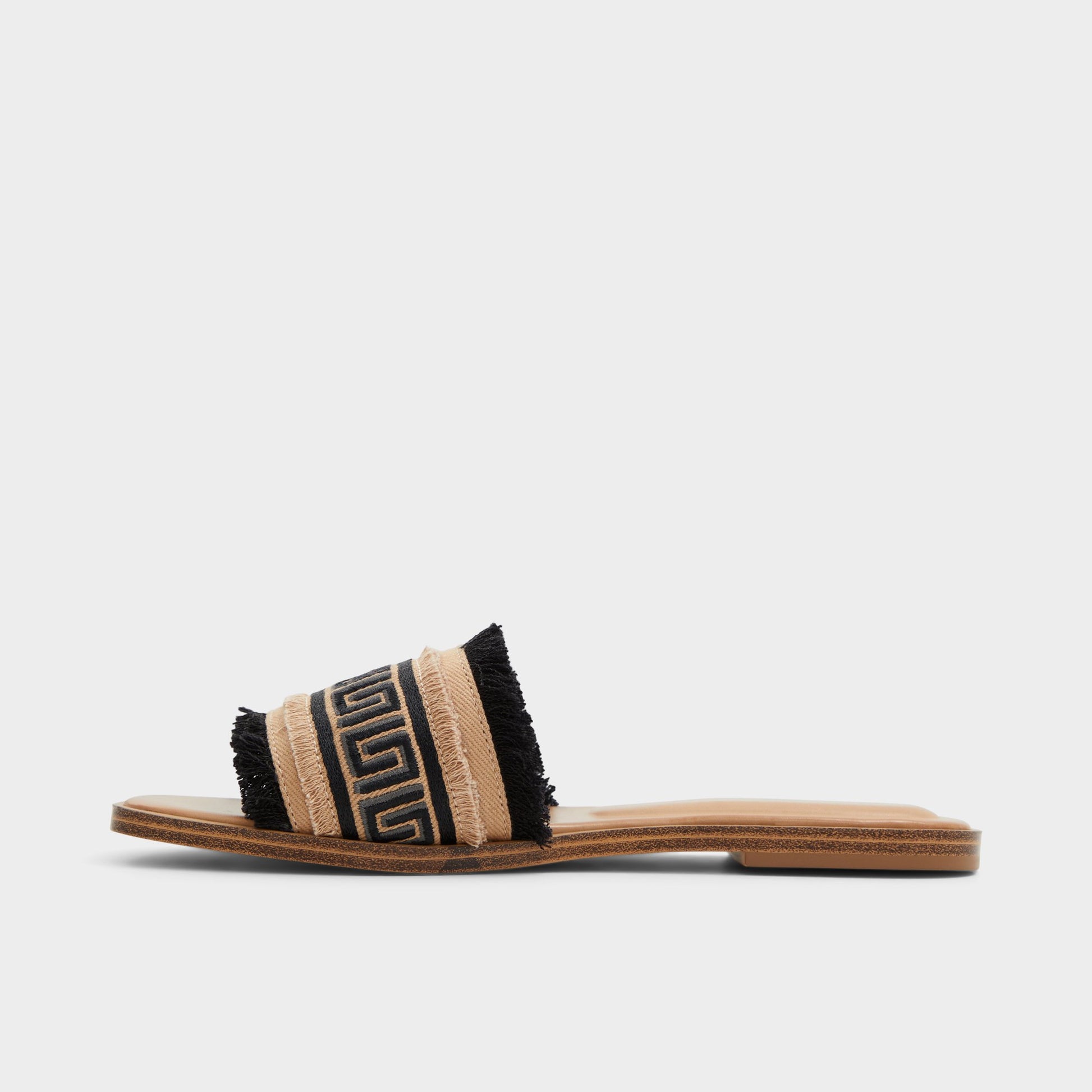 Side view of Open Black Nalani Slide sandal