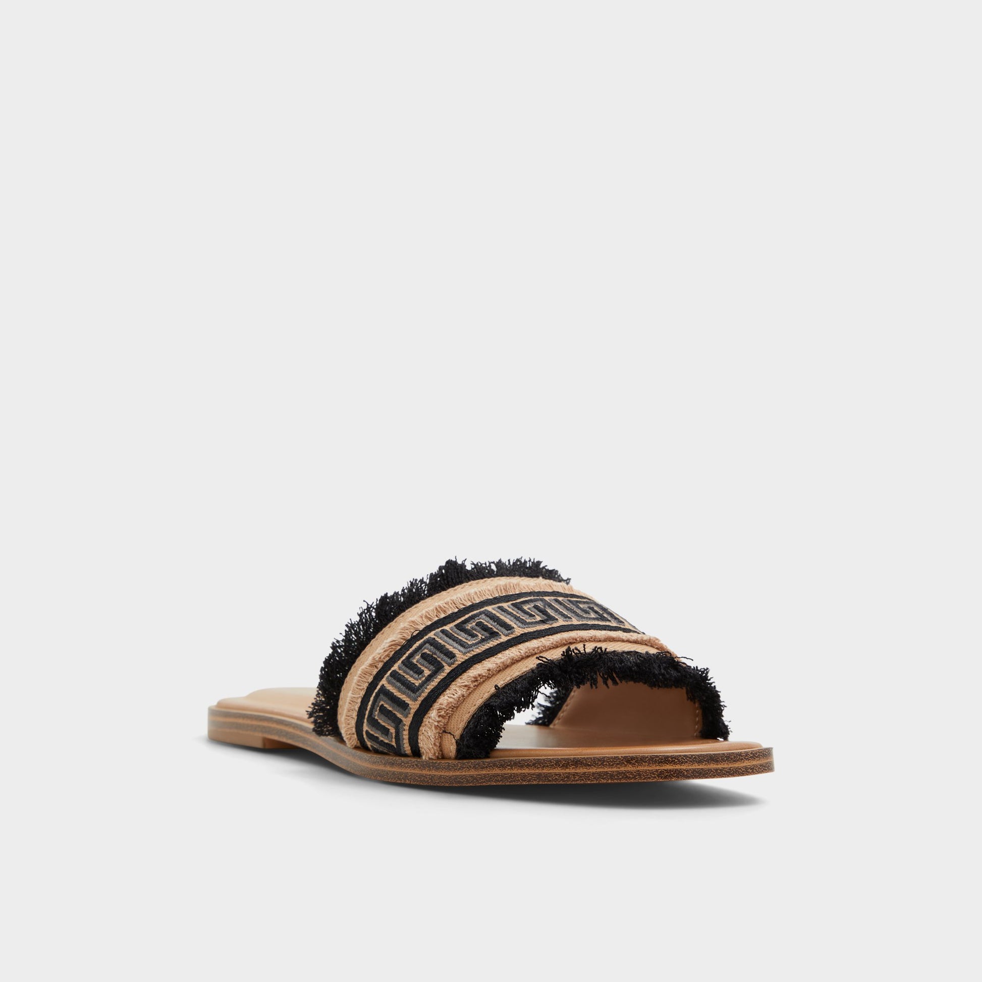 Three-quarter angle of Open Black Nalani Slide sandal's front side