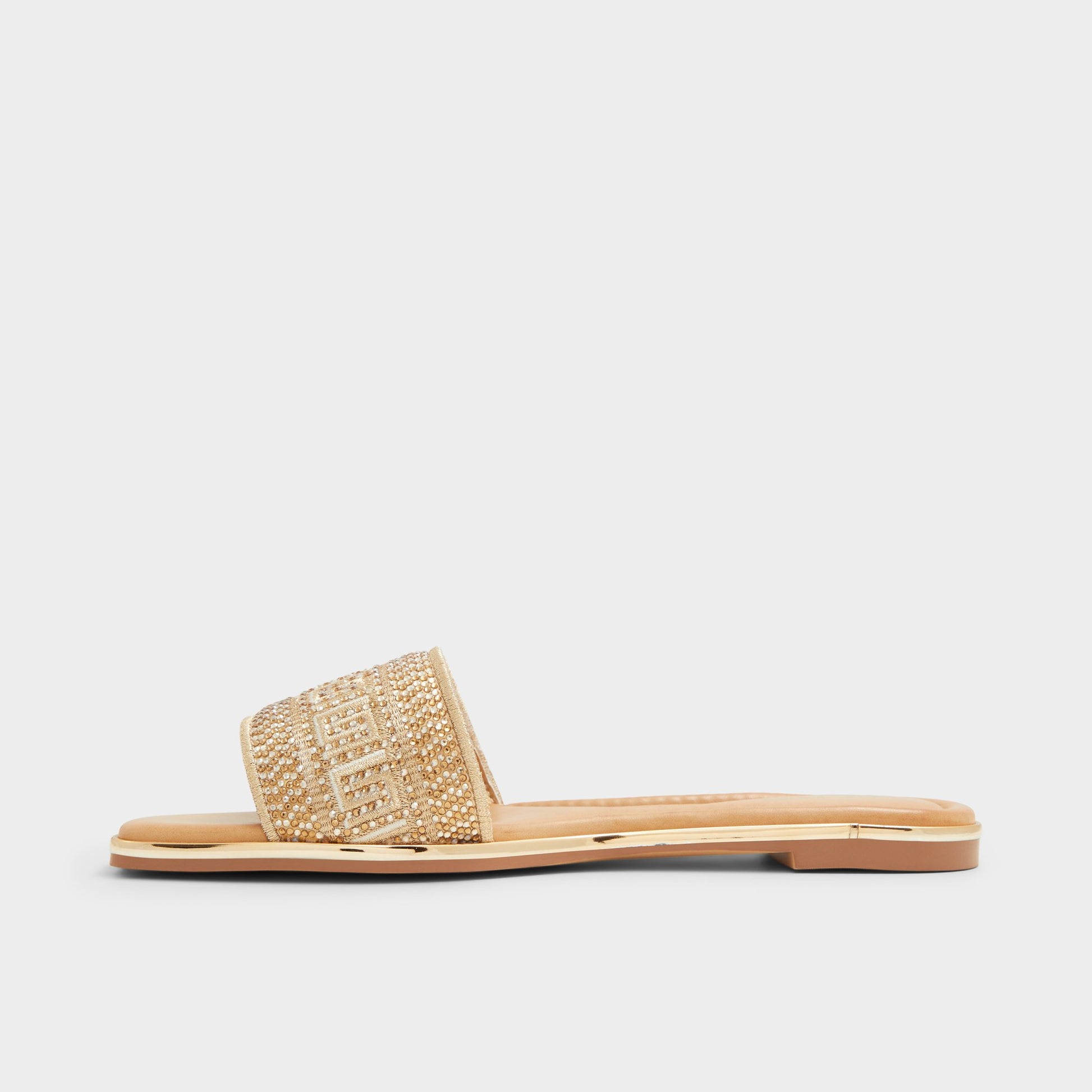 Side view of Gold Oceania Slide sandal