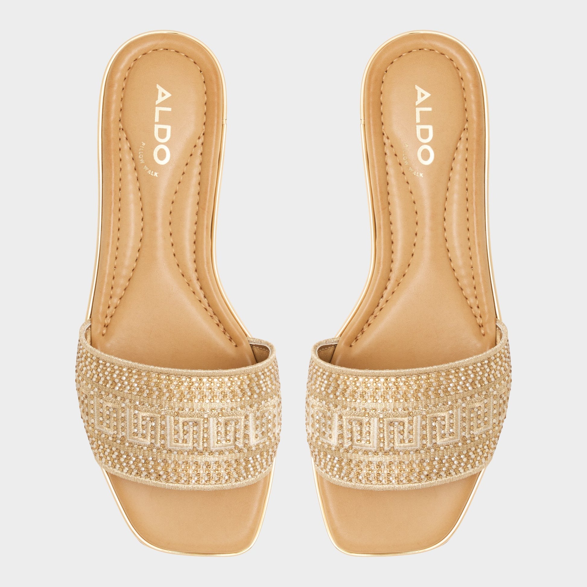 Top-down view of the Gold Oceania Slide sandal