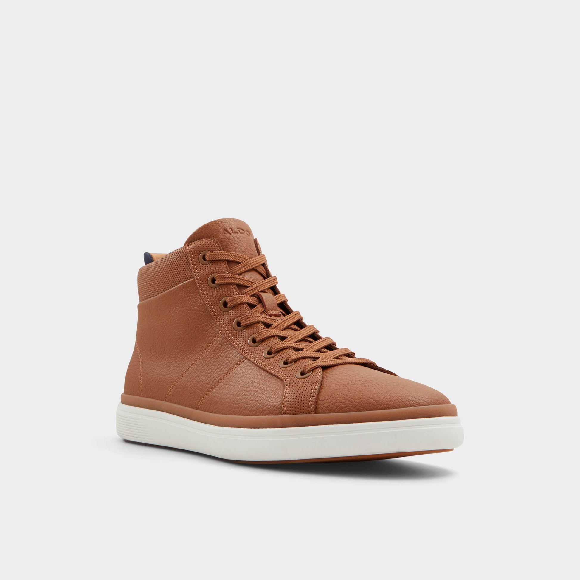Three-quarter angle of Light Brown Montague High top sneaker's front side