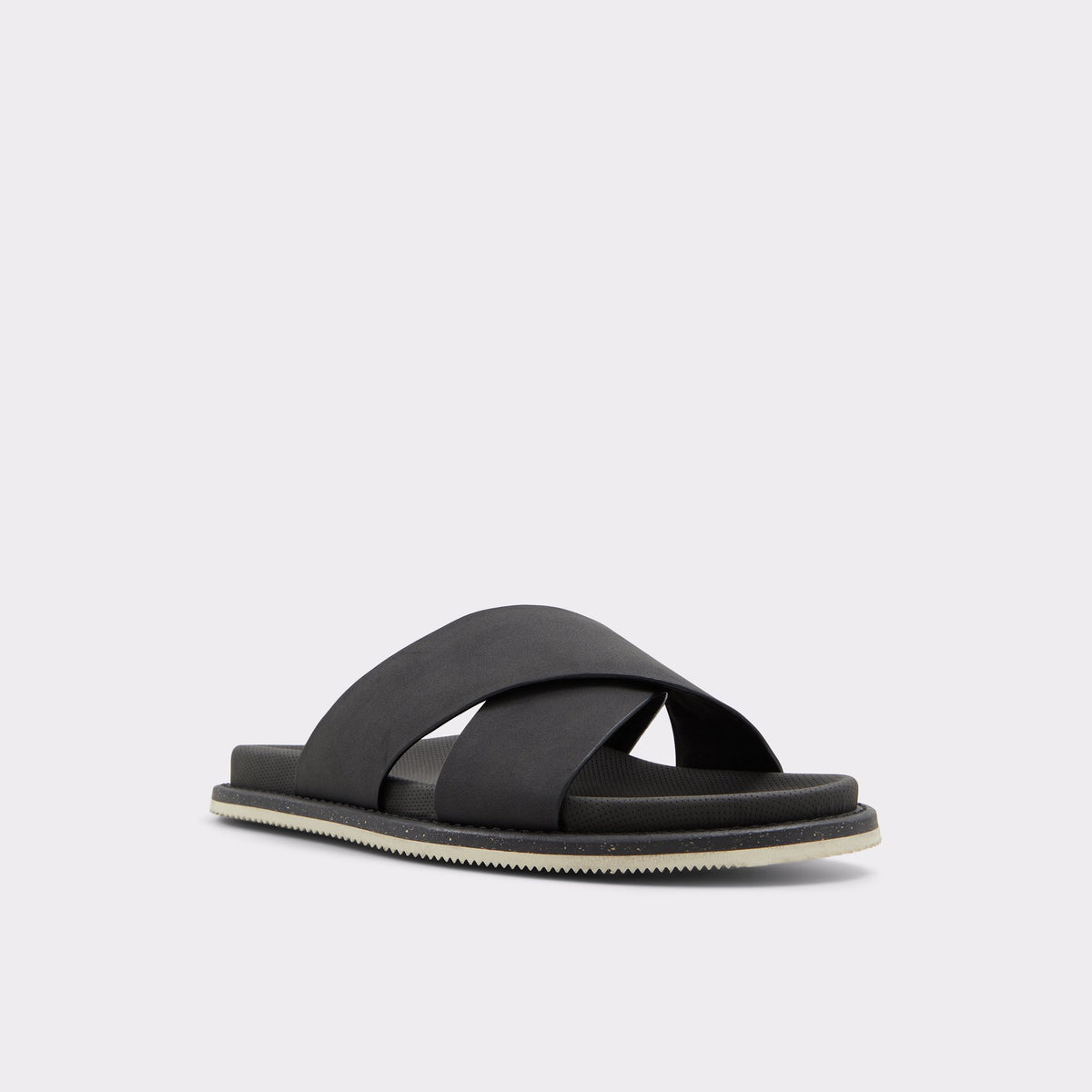 Three-quarter angle of Black Marrin Slide sandal's front side
