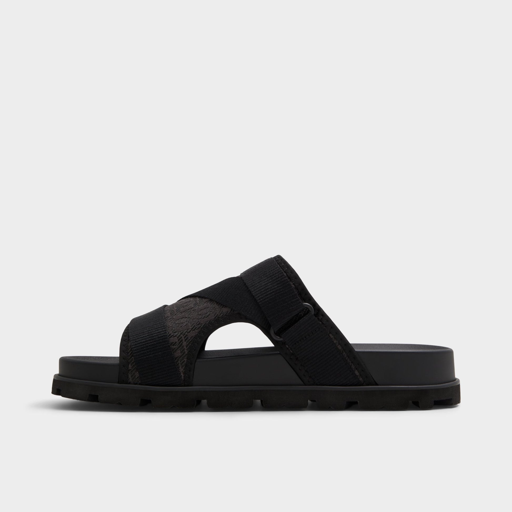 Side view of Open Black Deniels Slide sandal