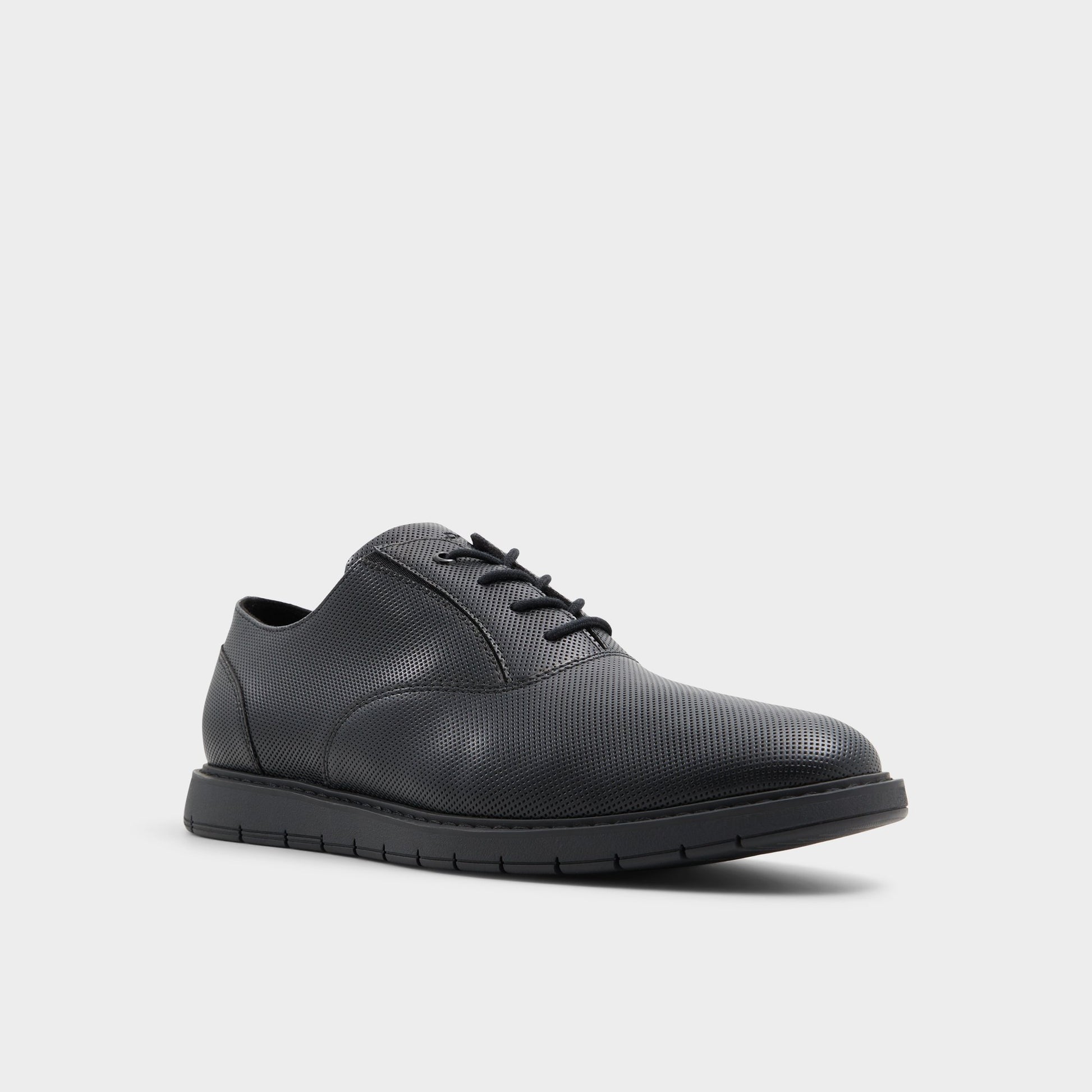 Three-quarter angle of Black Waylen Oxford shoe's front side
