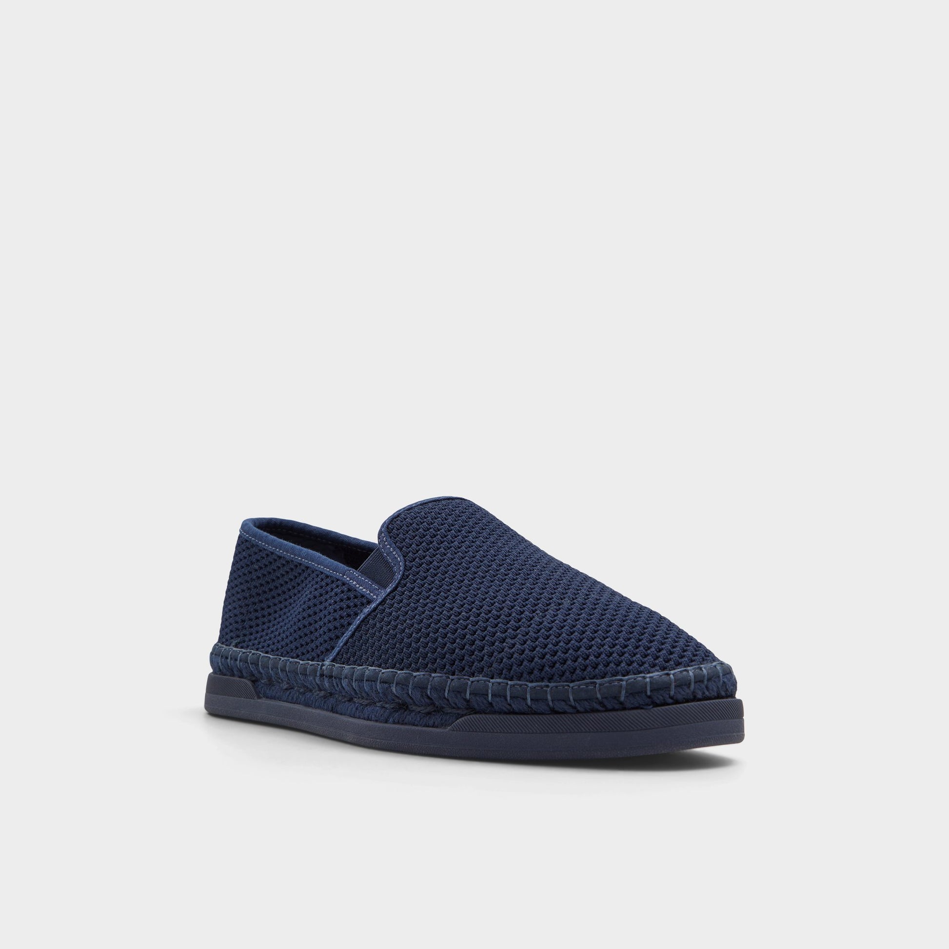 Three-quarter angle of Navy Johnney Espadrille's front side
