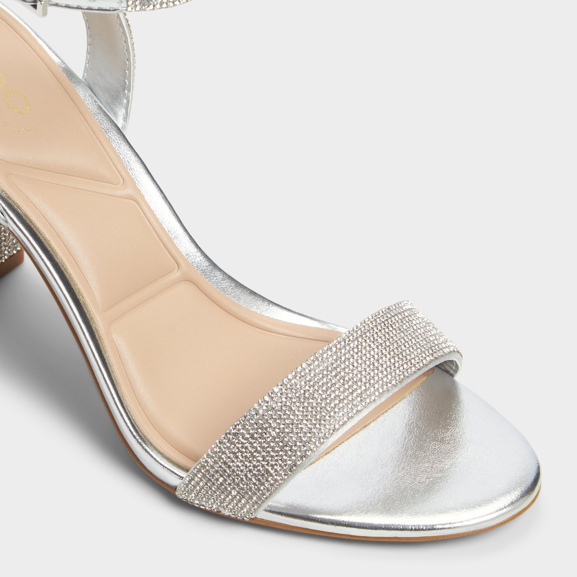 Close-up of the Silver Rhiannon Strappy sandal