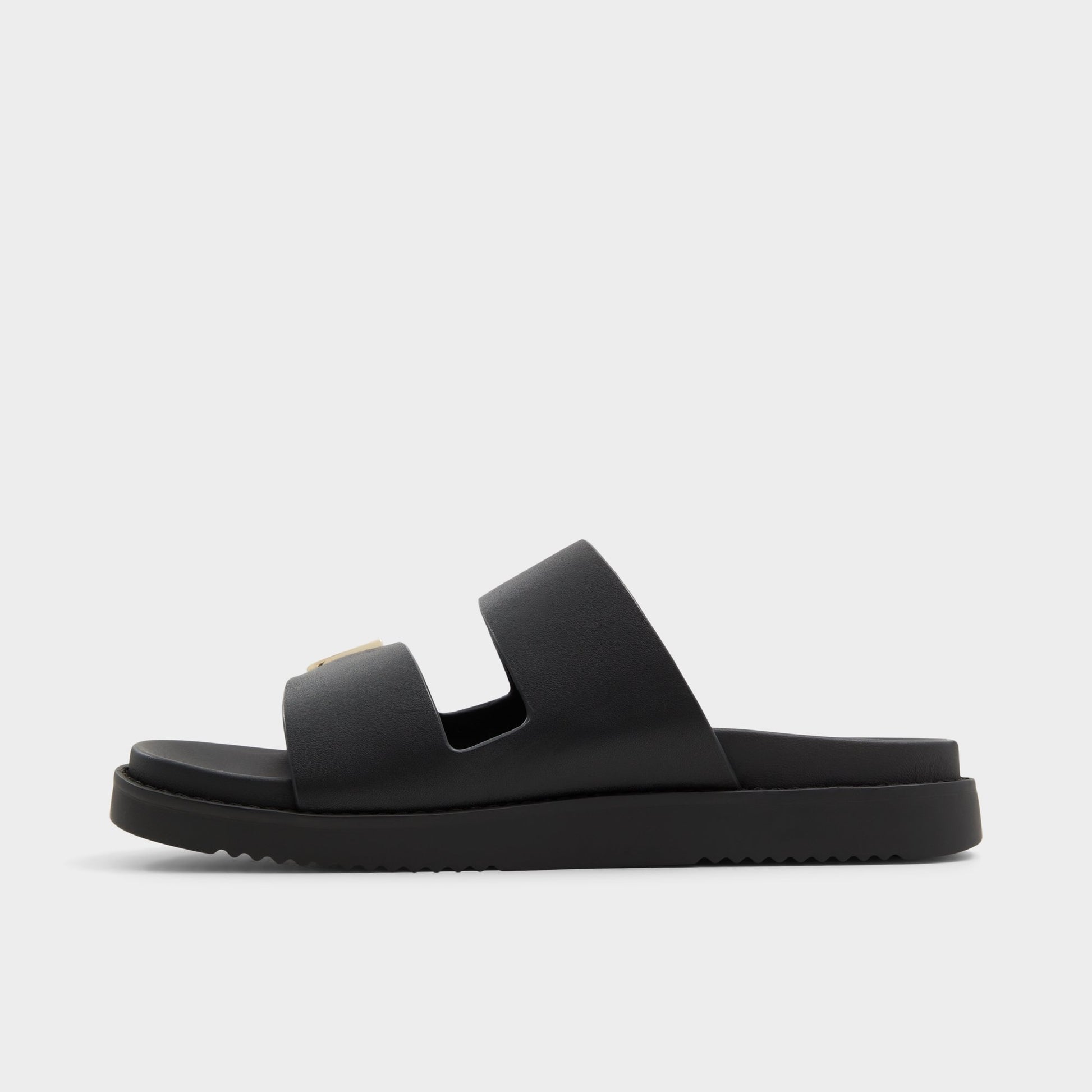 Side view of Black Alessie Footbed sandal