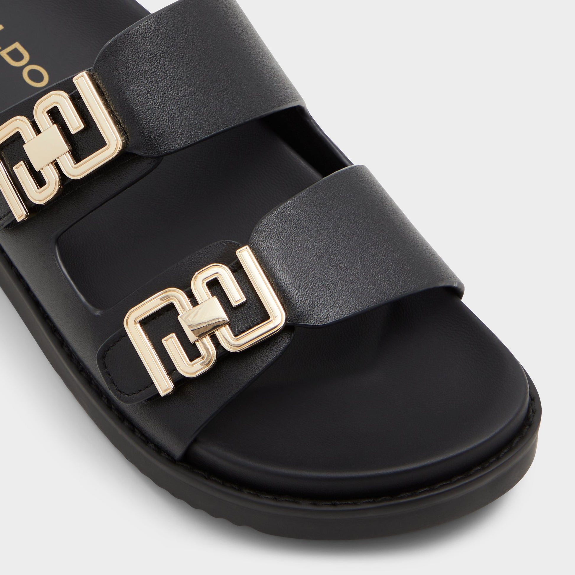 Close-up of the Black Alessie Footbed sandal
