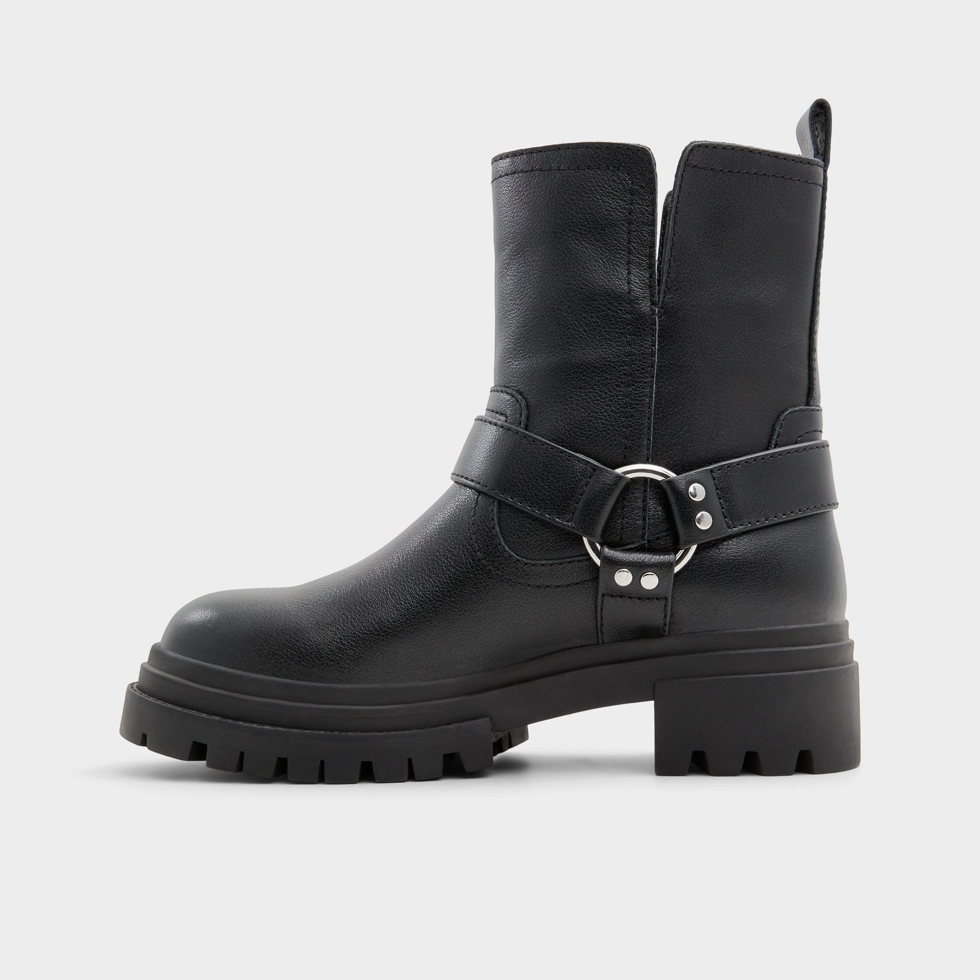 Side view of Black Harlly Motorcycle ankle boot