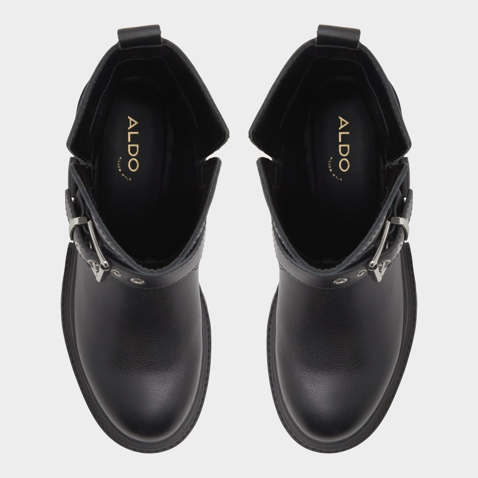 Top-down view of the Black Harlly Motorcycle ankle boot