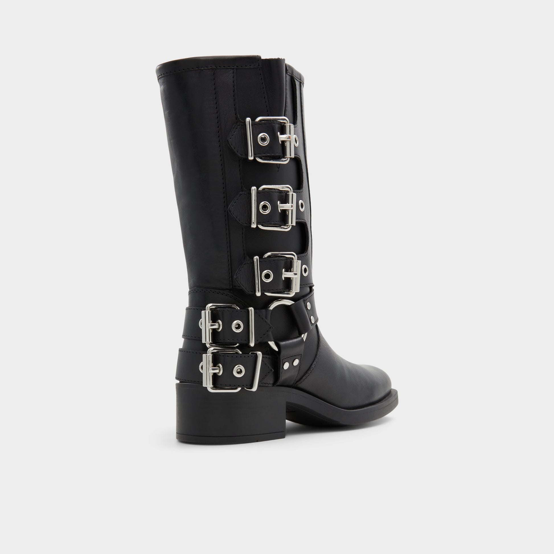 Three-quarter angle of Black Ryderr Motorcycle ankle boot's back side
