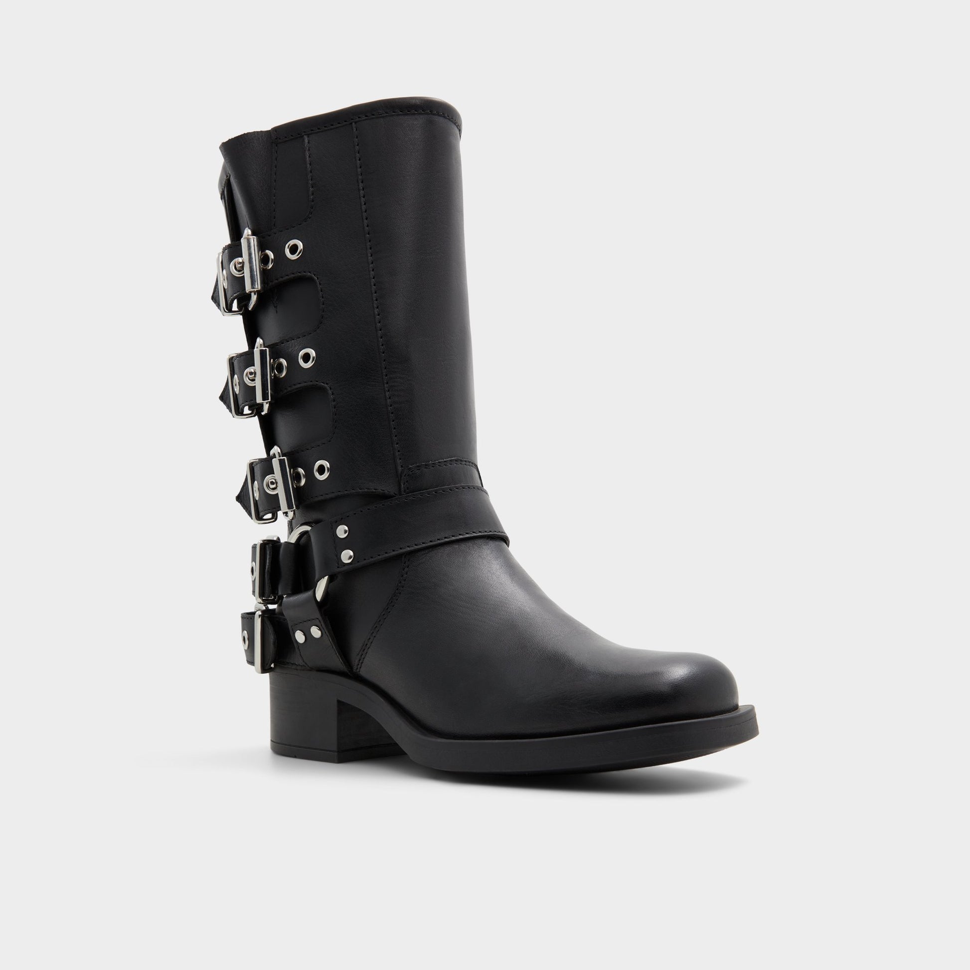 Three-quarter angle of Black Ryderr Motorcycle ankle boot's front side