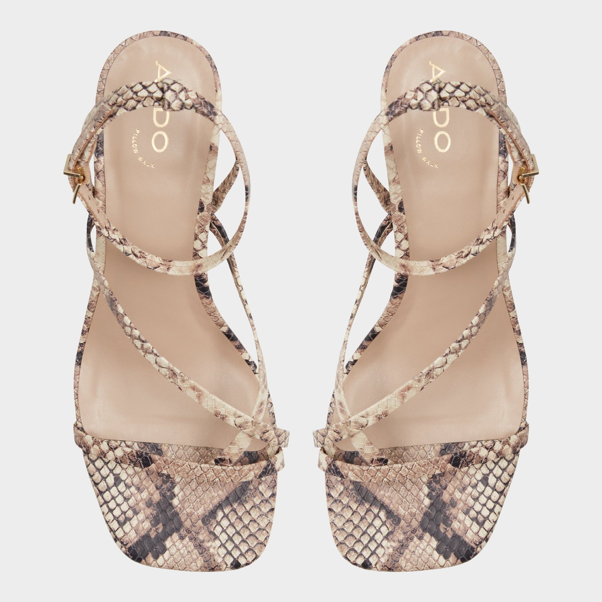 Top-down view of the Brown Overflow Adrauder Strappy block heeled sandal