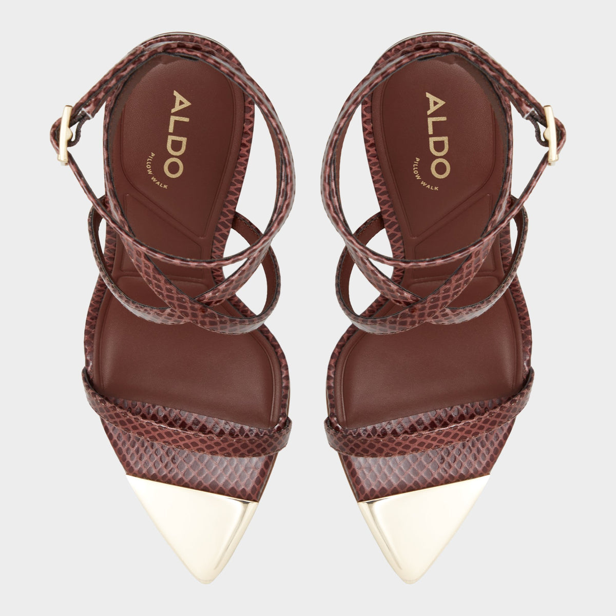 Top-down view of the Dark Brown Bamby Stiletto strappy sandal