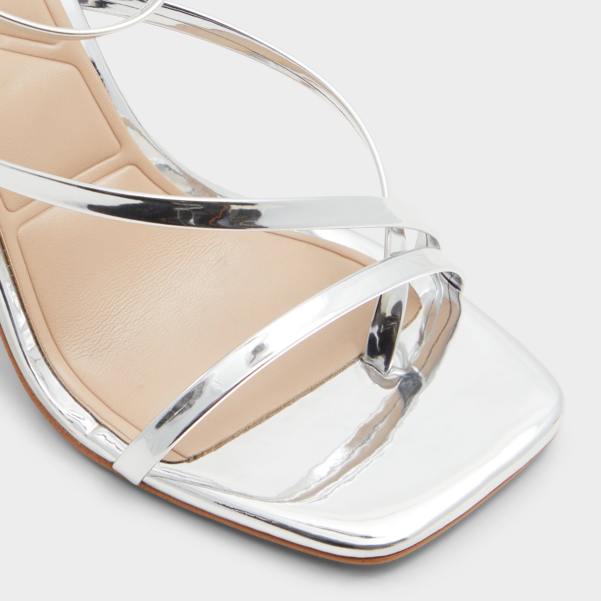 Close-up of the Silver Laurader Strappy block heeled sandal