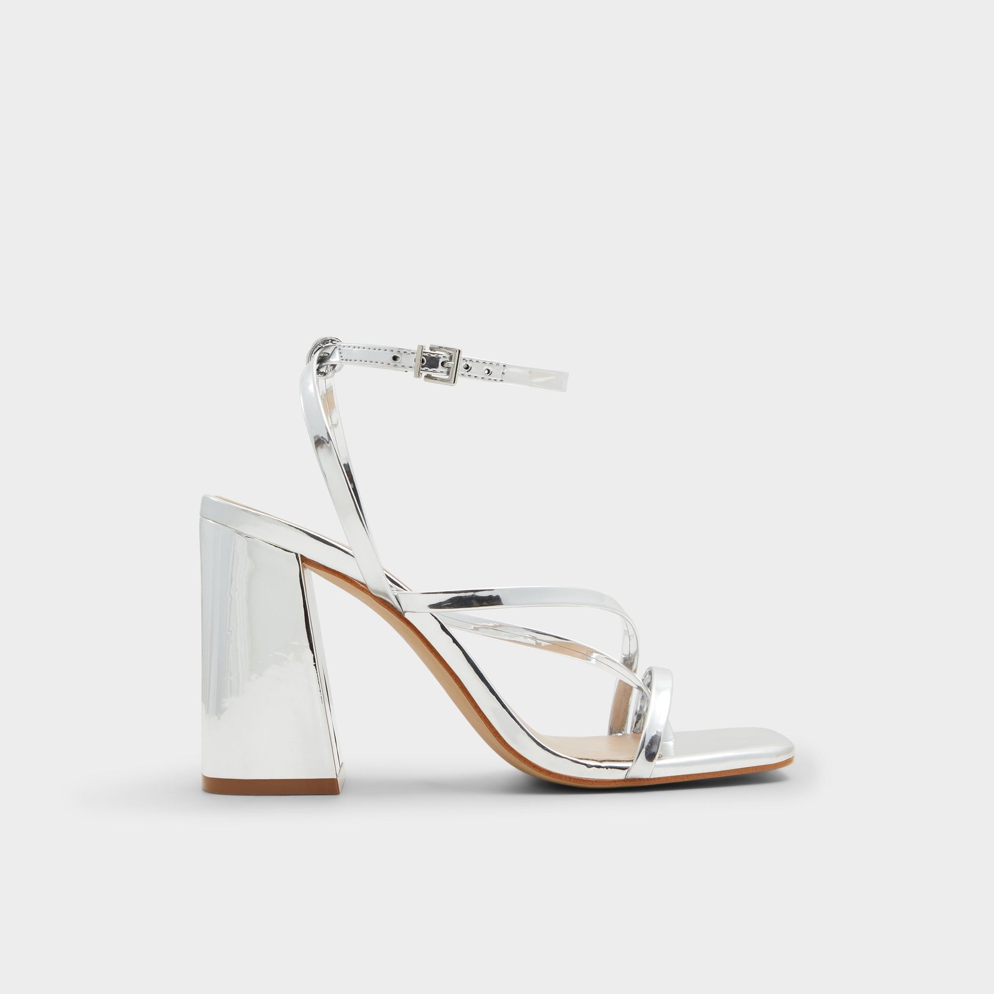Main View of Silver Laurader Strappy block heeled sandal for Womens