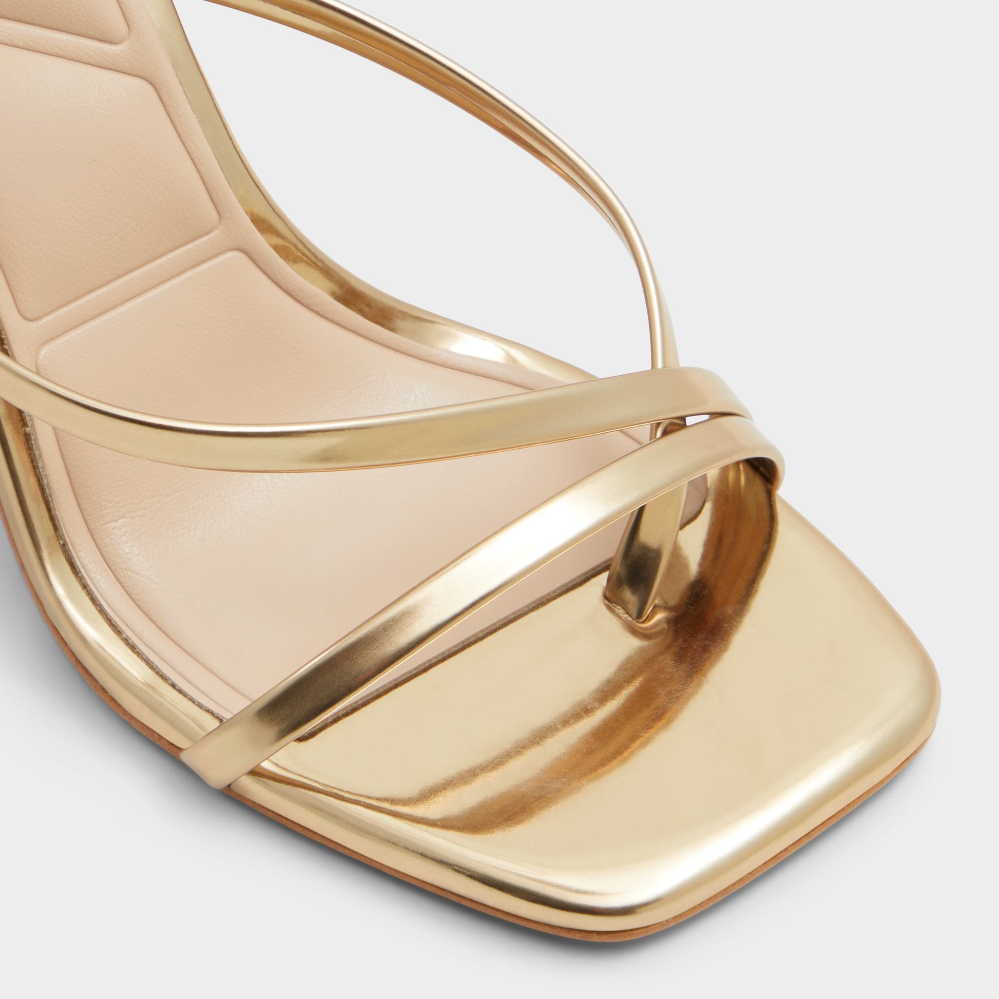 Close-up of the Gold Laurader Strappy heeled sandal
