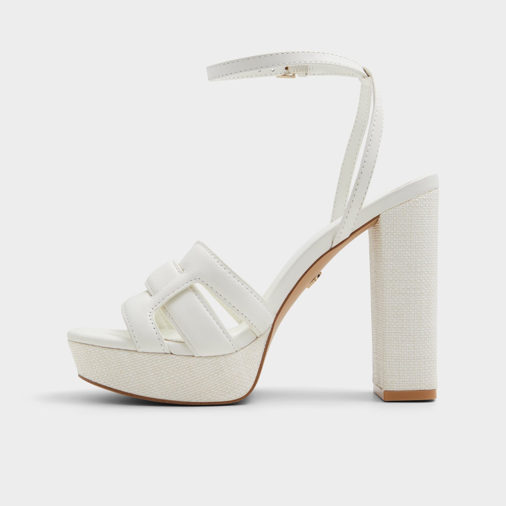 Side view of Open White Valaberel Strappy heeled sandal