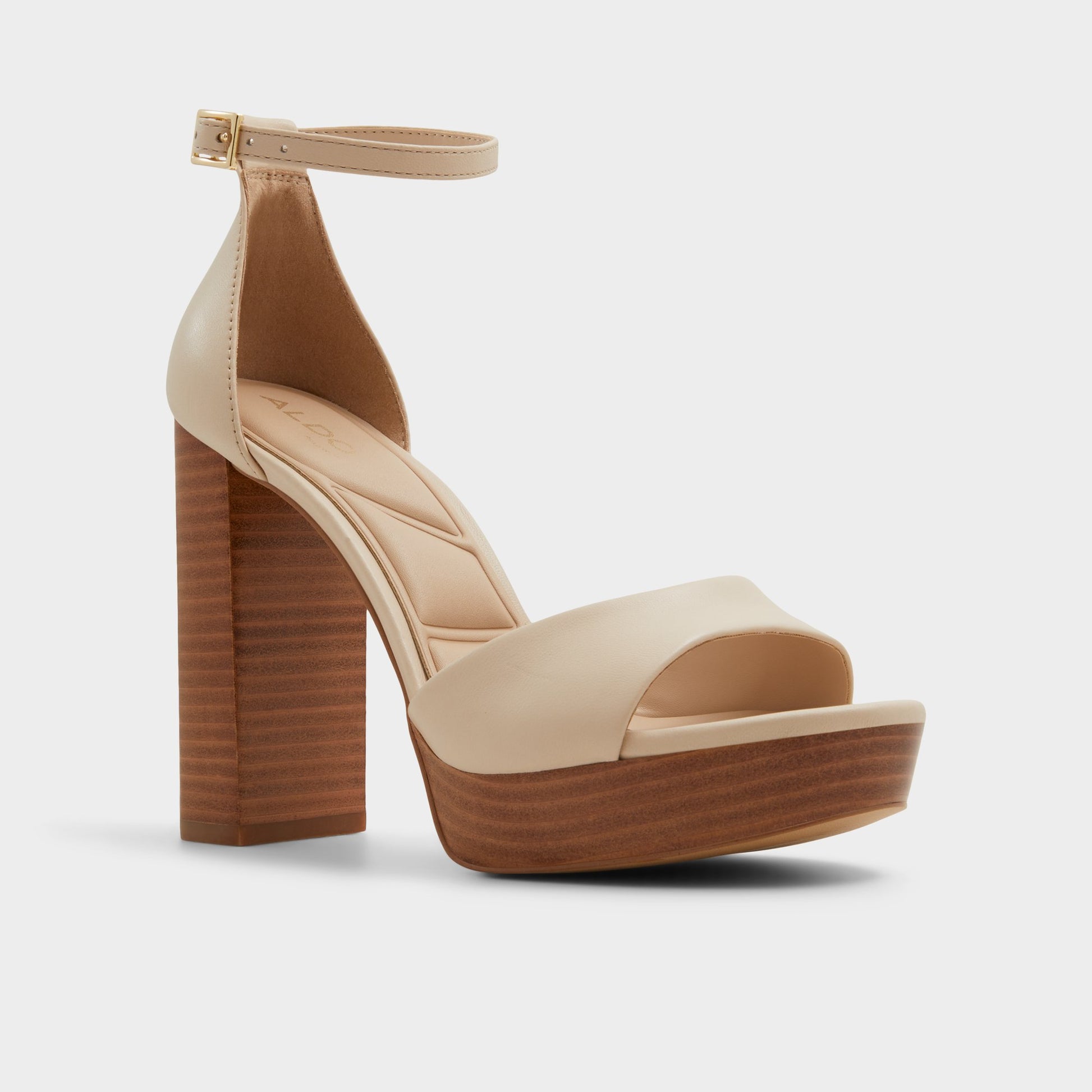 Three-quarter angle of Other Beige Enaegyn2.0 Strappy heeled sandal's front side