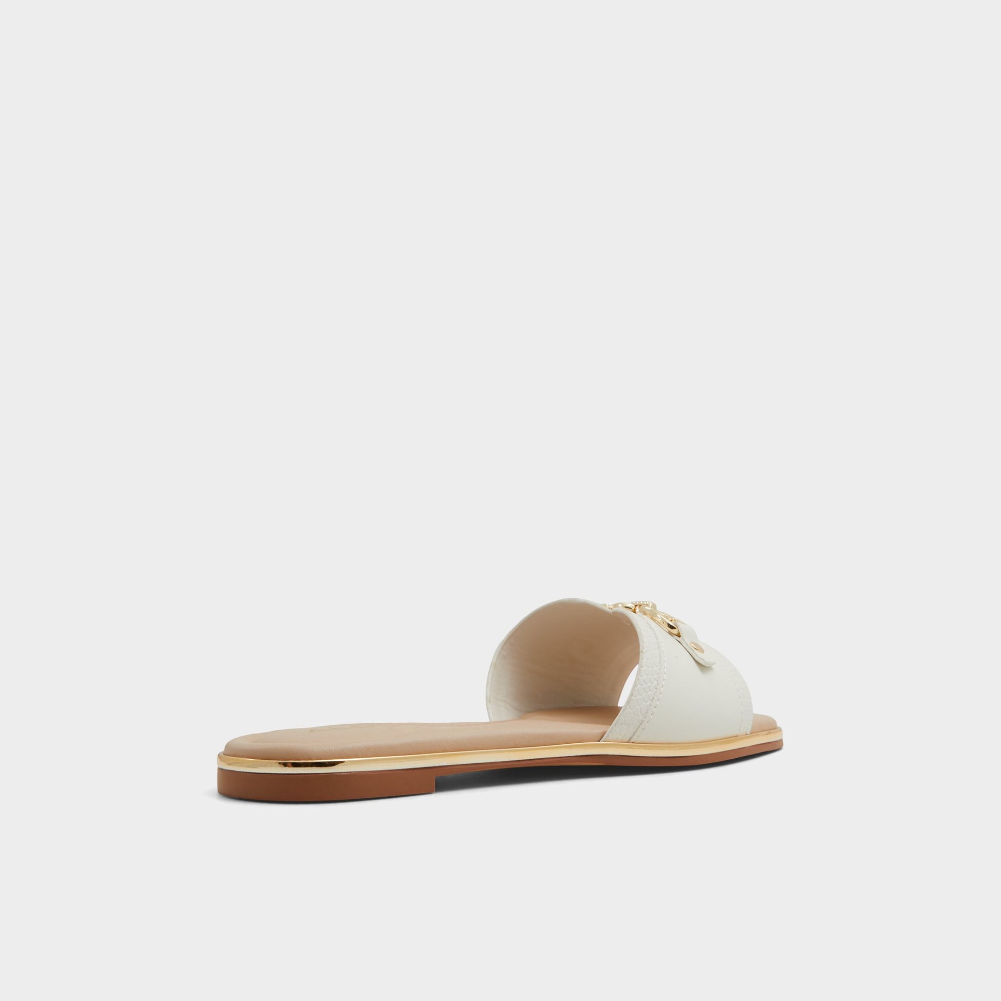 Three-quarter angle of Open White Alamassi Slide sandal's back side