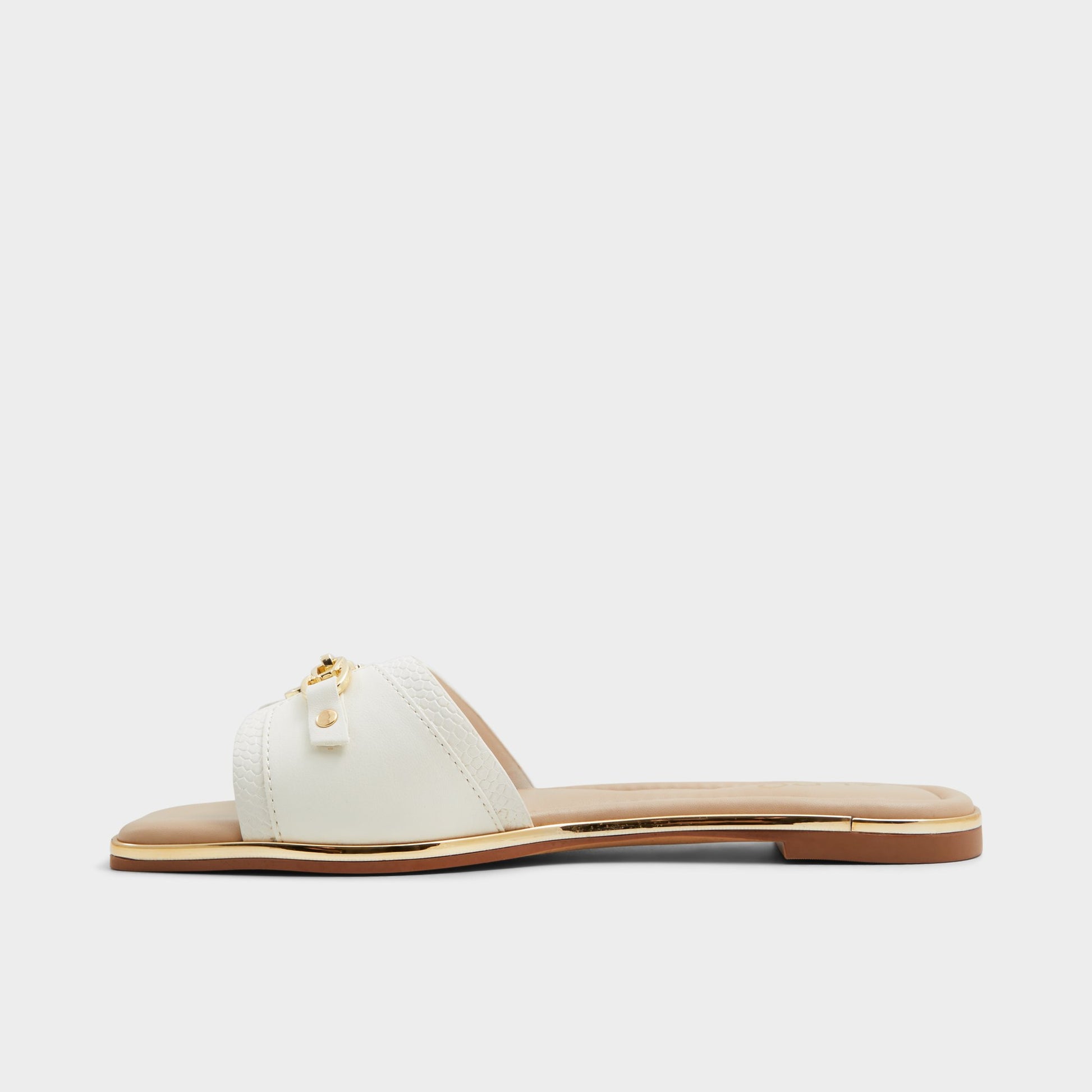 Side view of Open White Alamassi Slide sandal