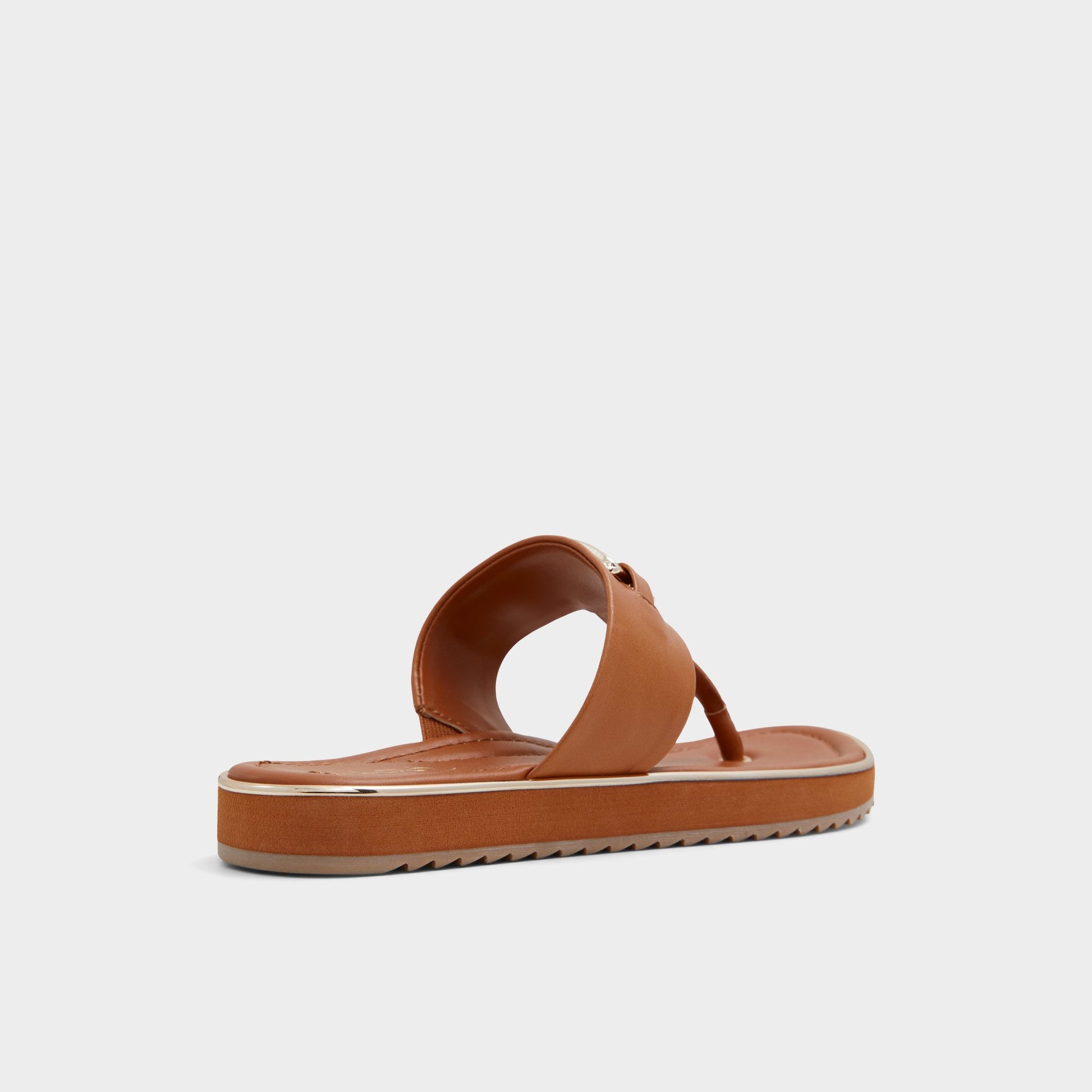 Three-quarter angle of Medium Brown Adirahar T-strap sandal's back side