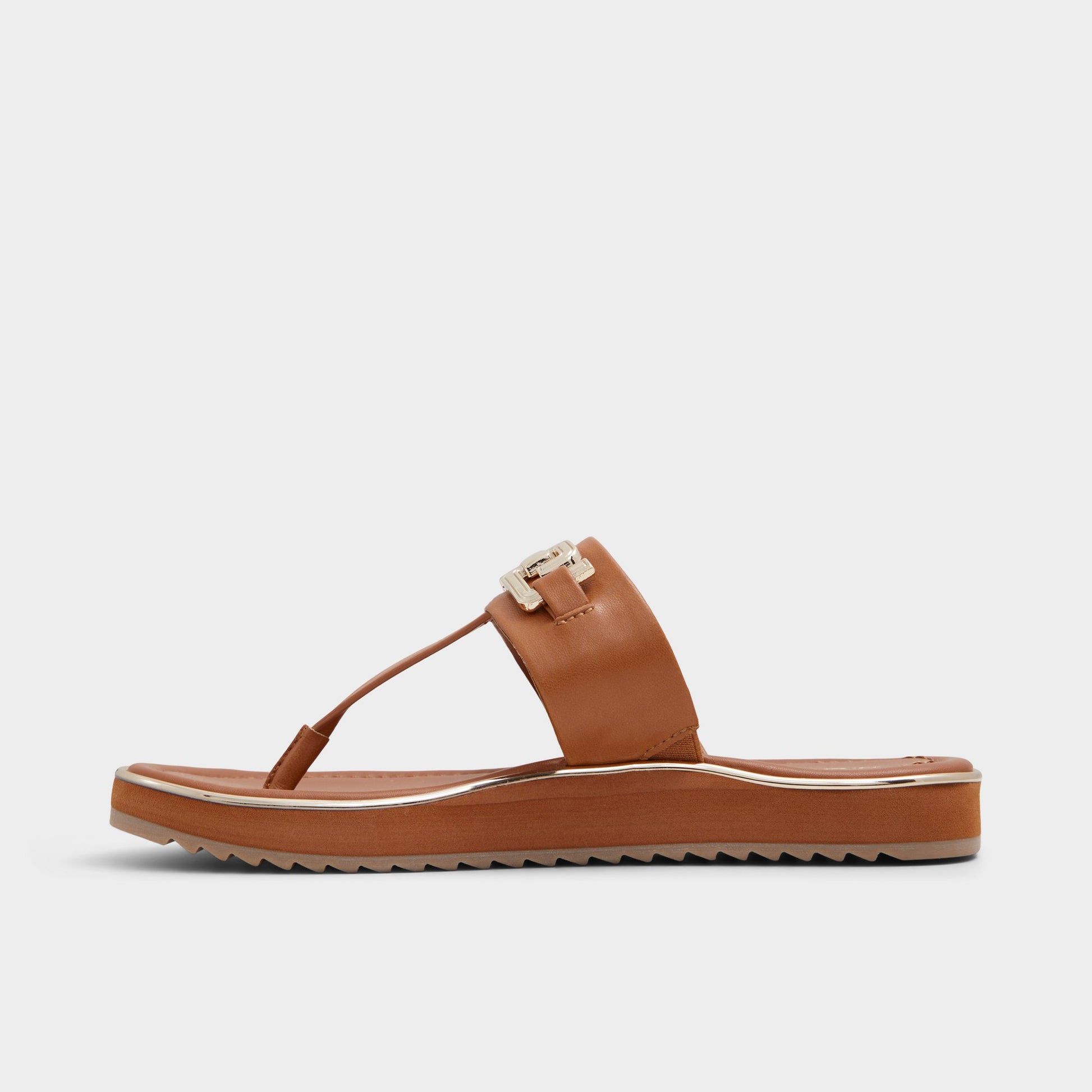 Side view of Medium Brown Adirahar T-strap sandal
