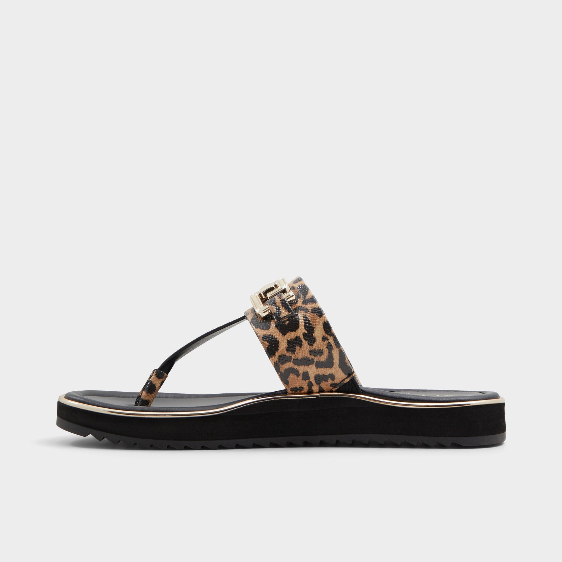 Side view of Brown Multi Adirahar T-strap sandal