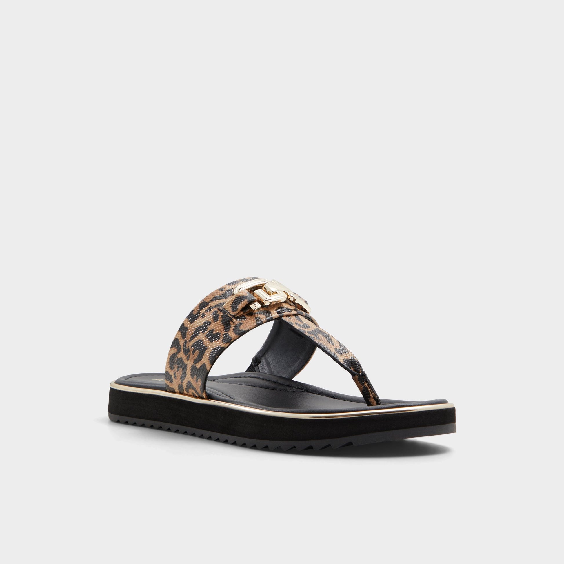 Three-quarter angle of Brown Multi Adirahar T-strap sandal's front side