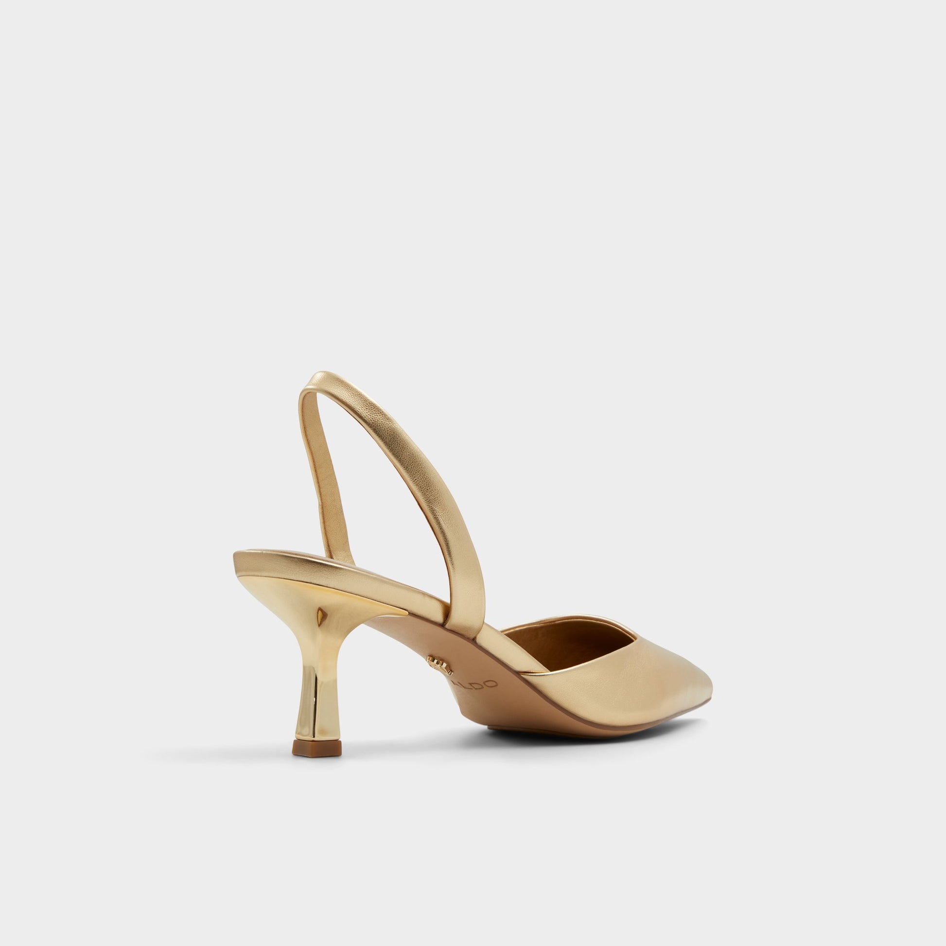 Three-quarter angle of Gold Gavedessi Slingback heel's back side