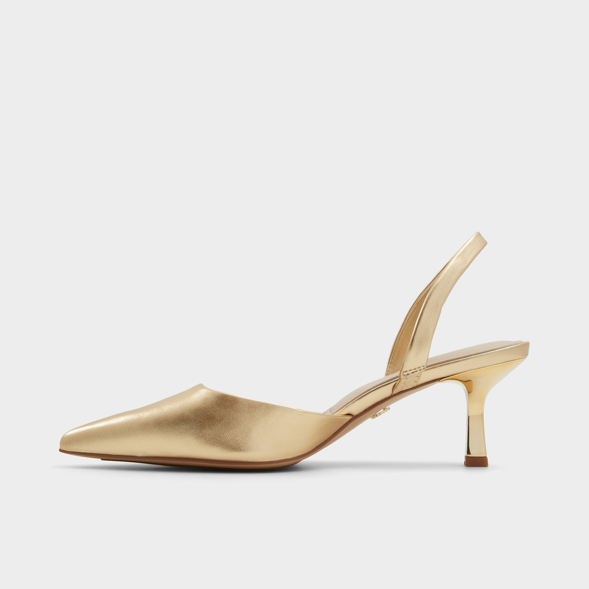 Side view of Gold Gavedessi Slingback heel