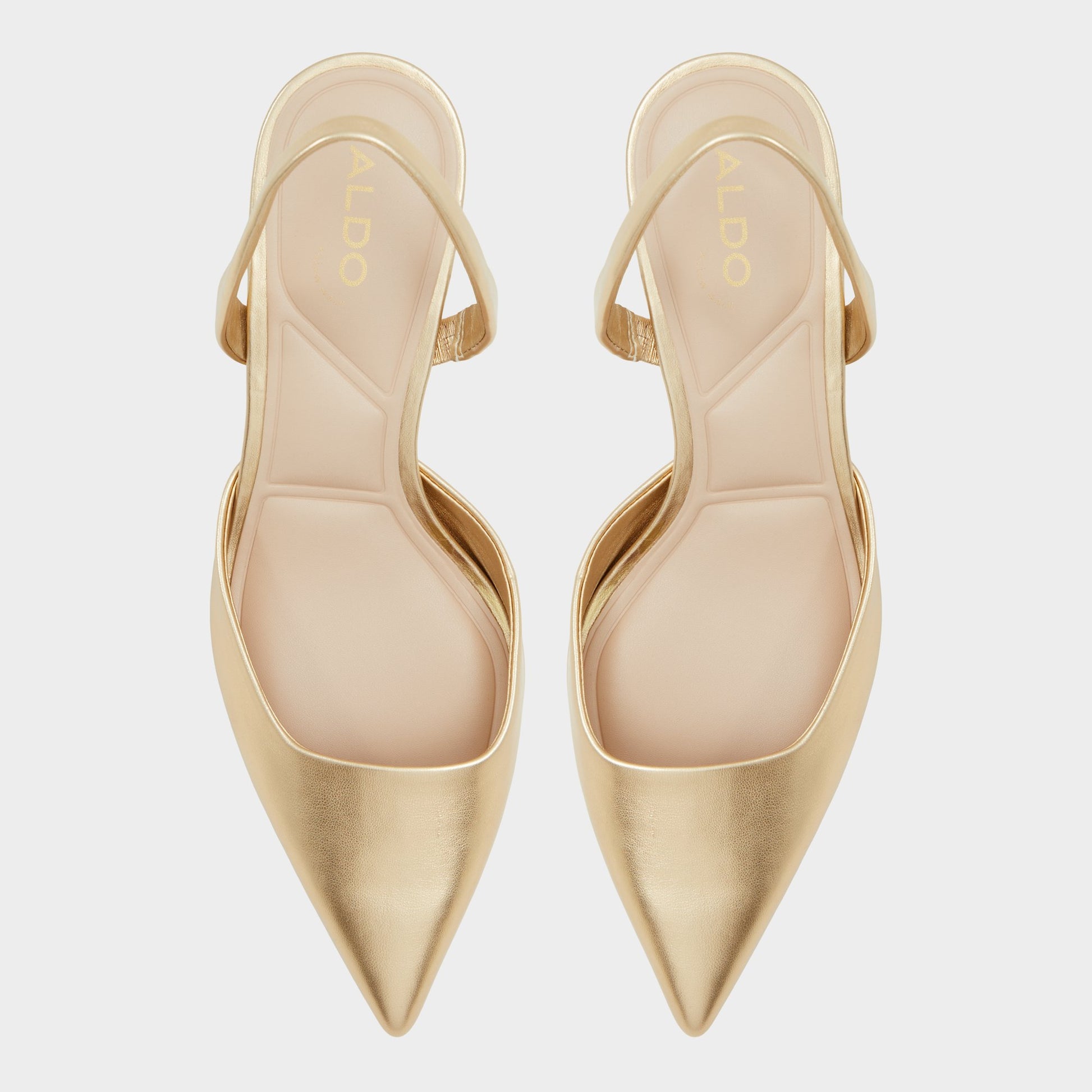 Top-down view of the Gold Gavedessi Slingback heel
