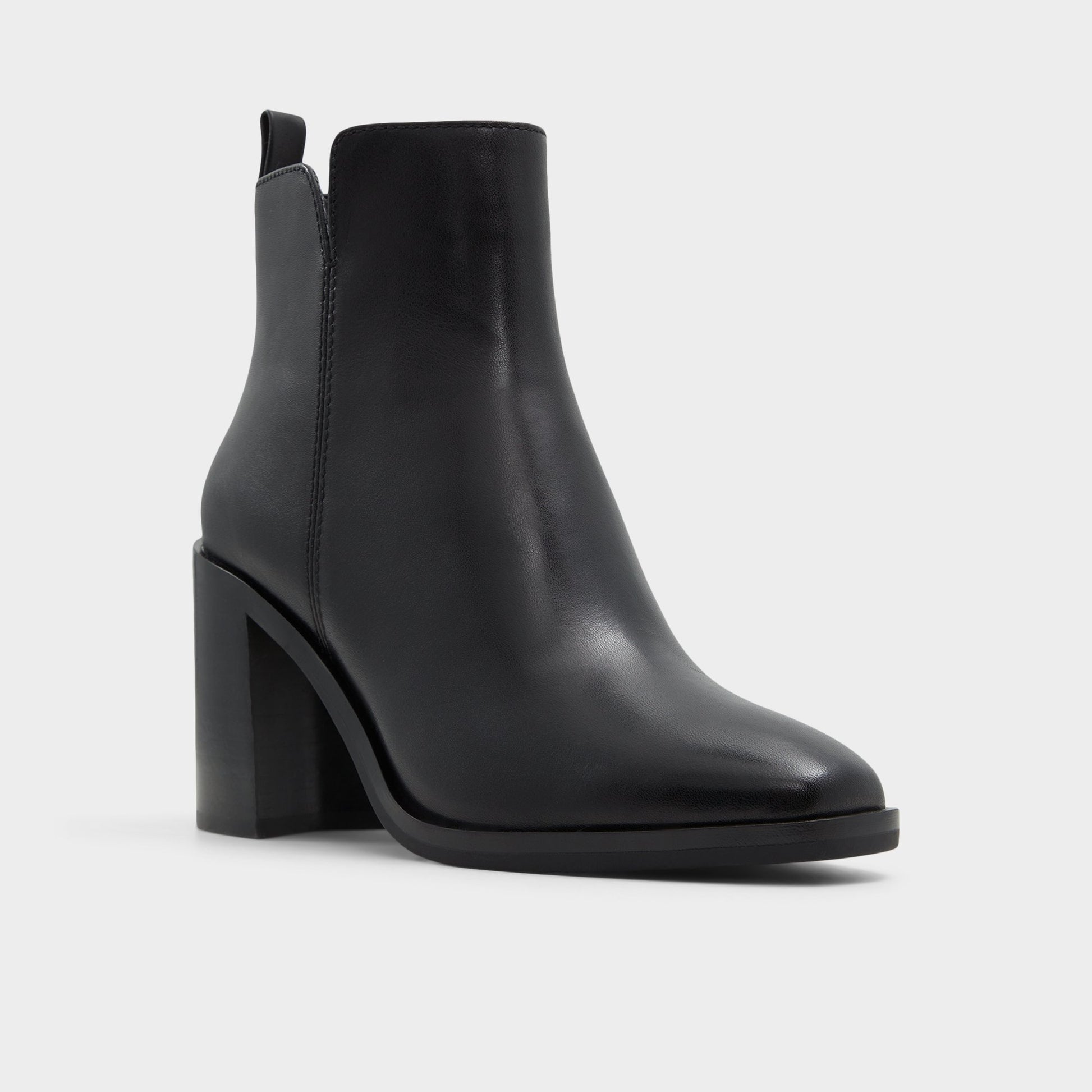 Three-quarter angle of Black Hay Ankle boot's front side