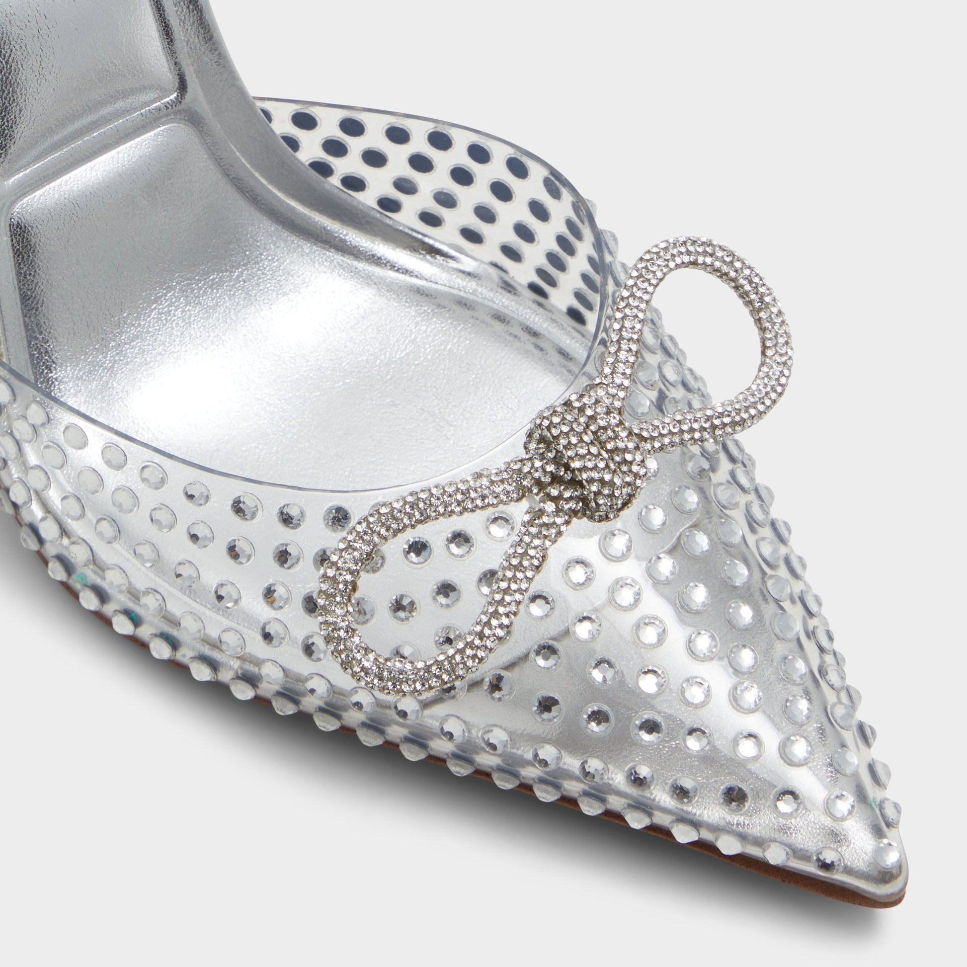 Close-up of the Silver Tenzin Strappy heeled shoe