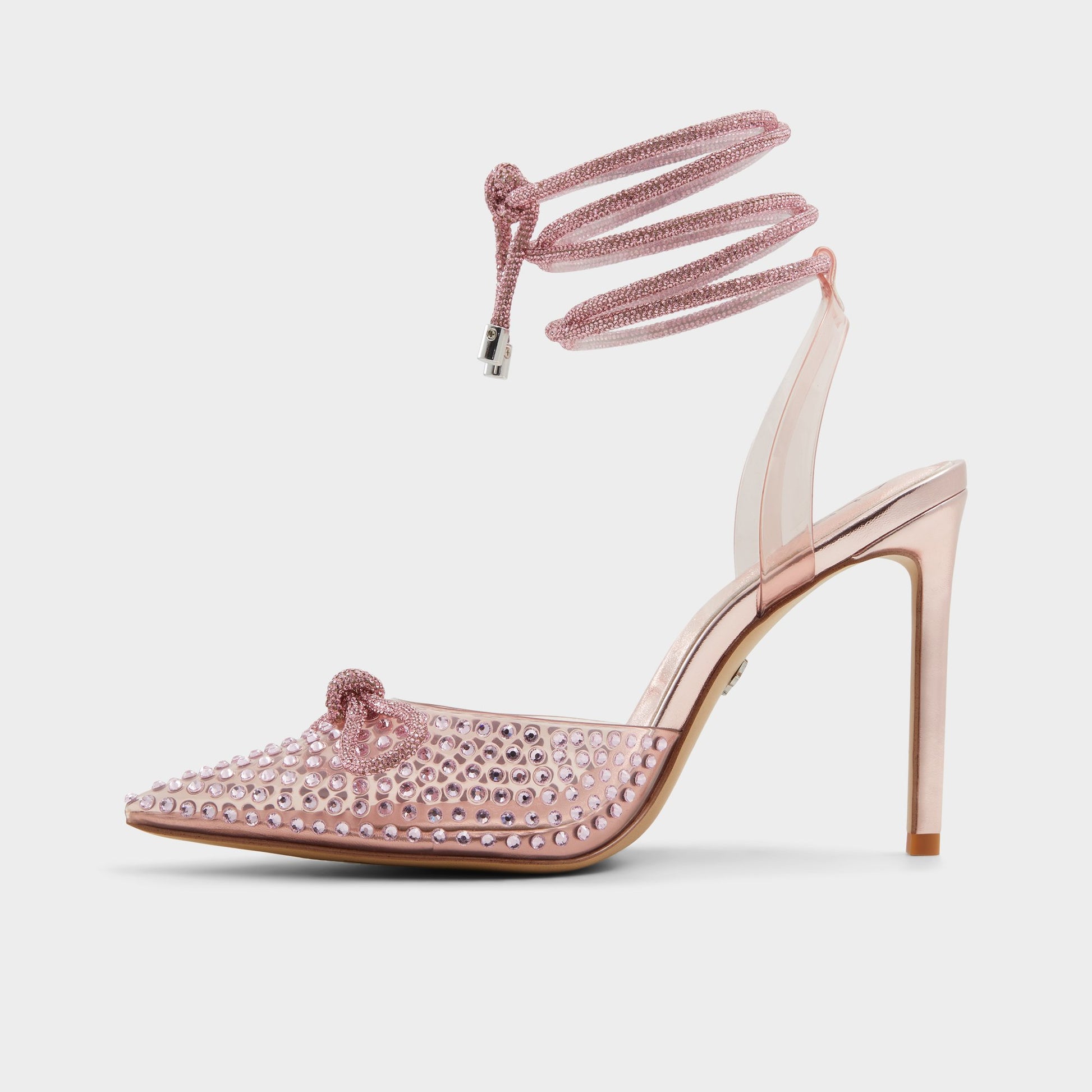 Side view of Pink Tenzin Strappy heeled shoe