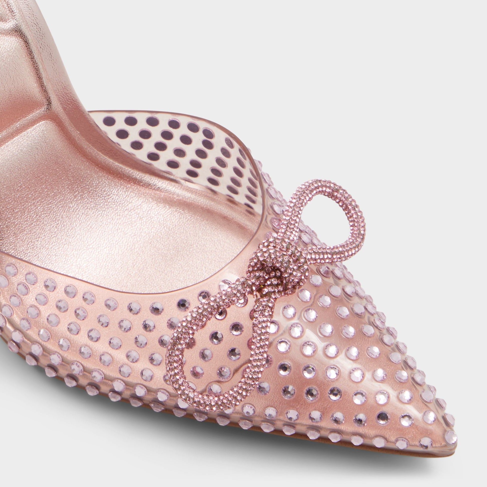 Close-up of the Pink Tenzin Strappy heeled shoe
