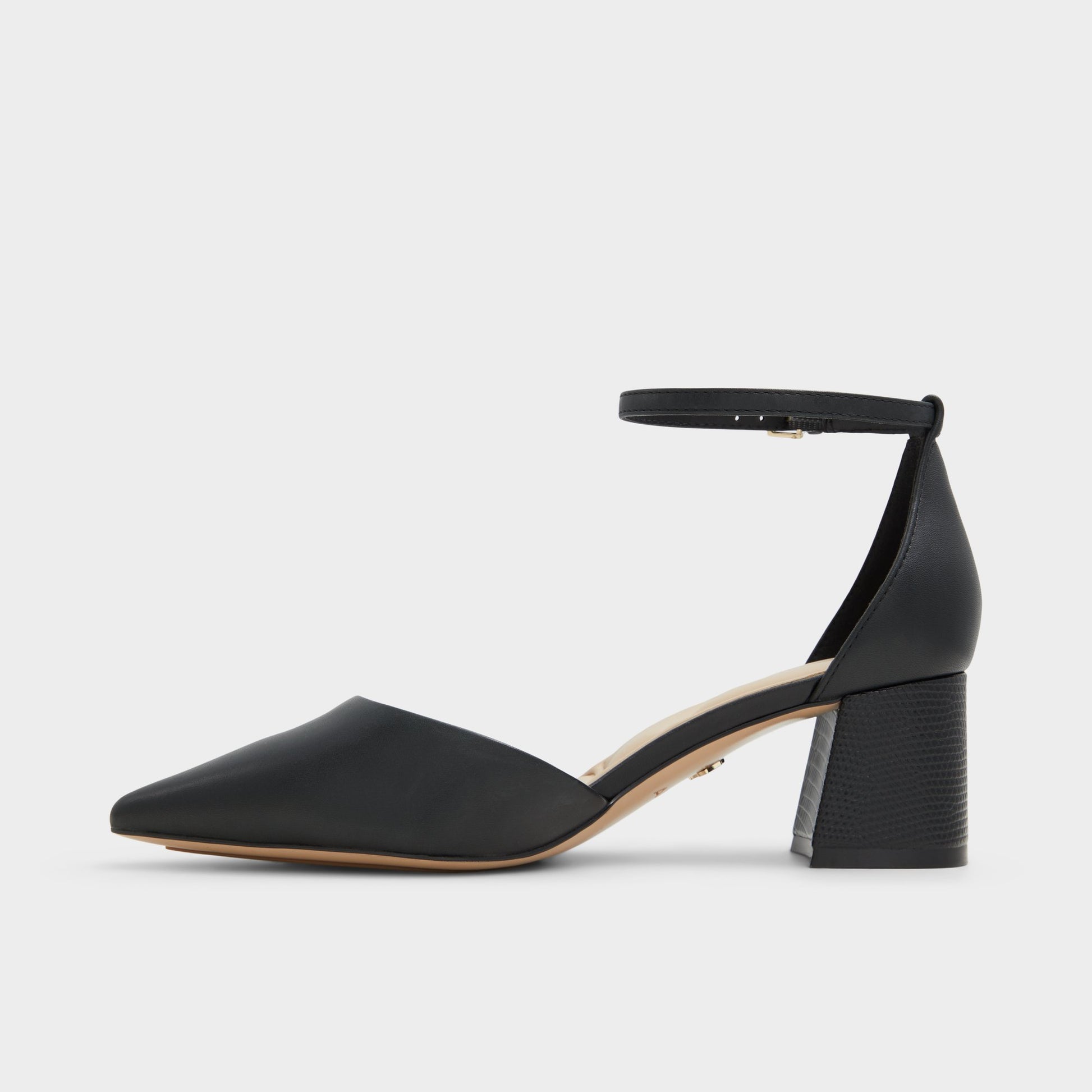 Side view of Black Uneral High heeled shoe