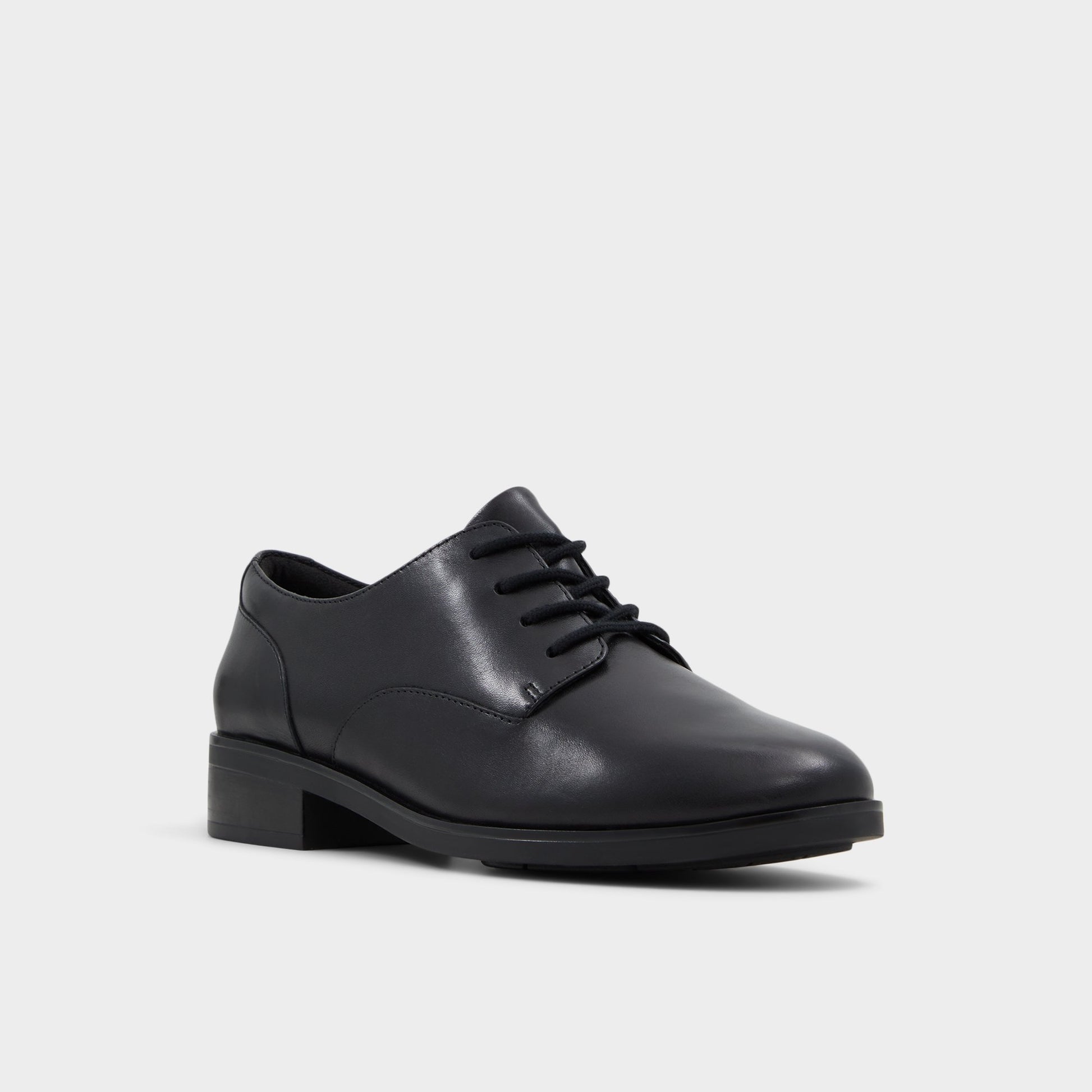 Three-quarter angle of Black Etha Derby shoe's front side