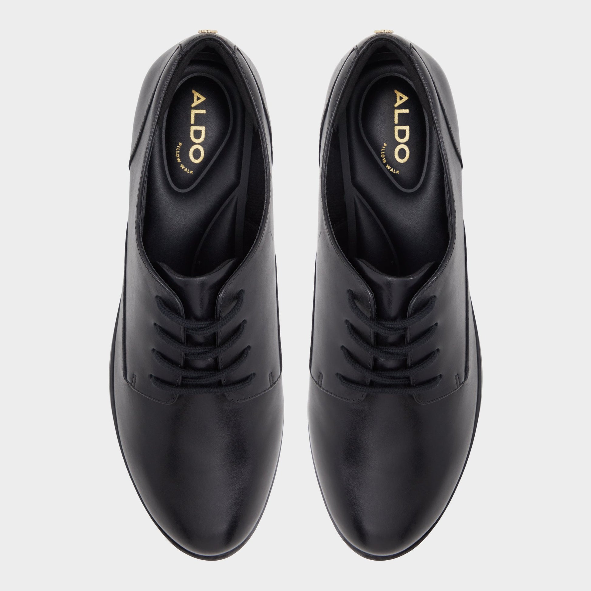 Top-down view of the Black Etha Derby shoe