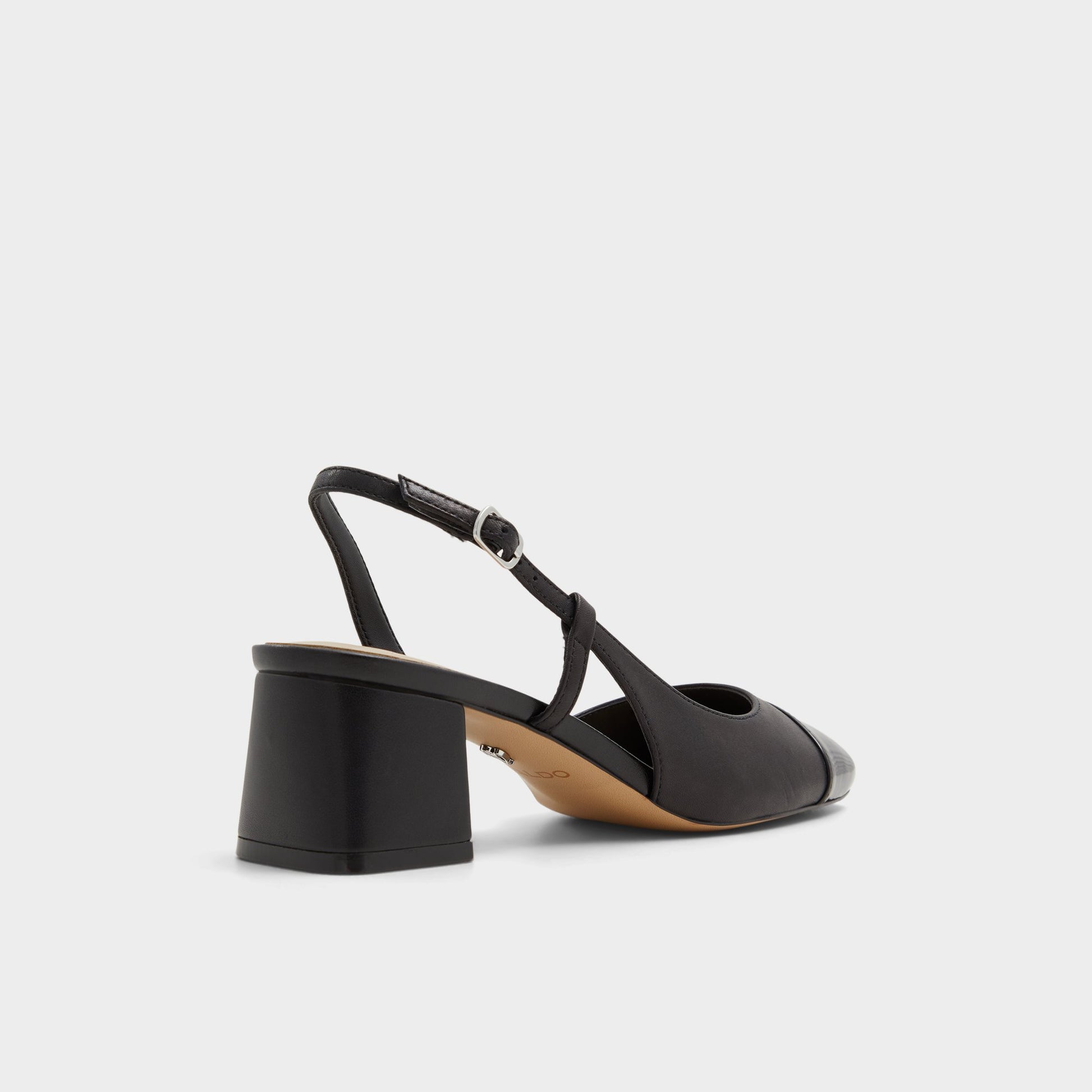 Three-quarter angle of Black Bialle Slingback heel's back side