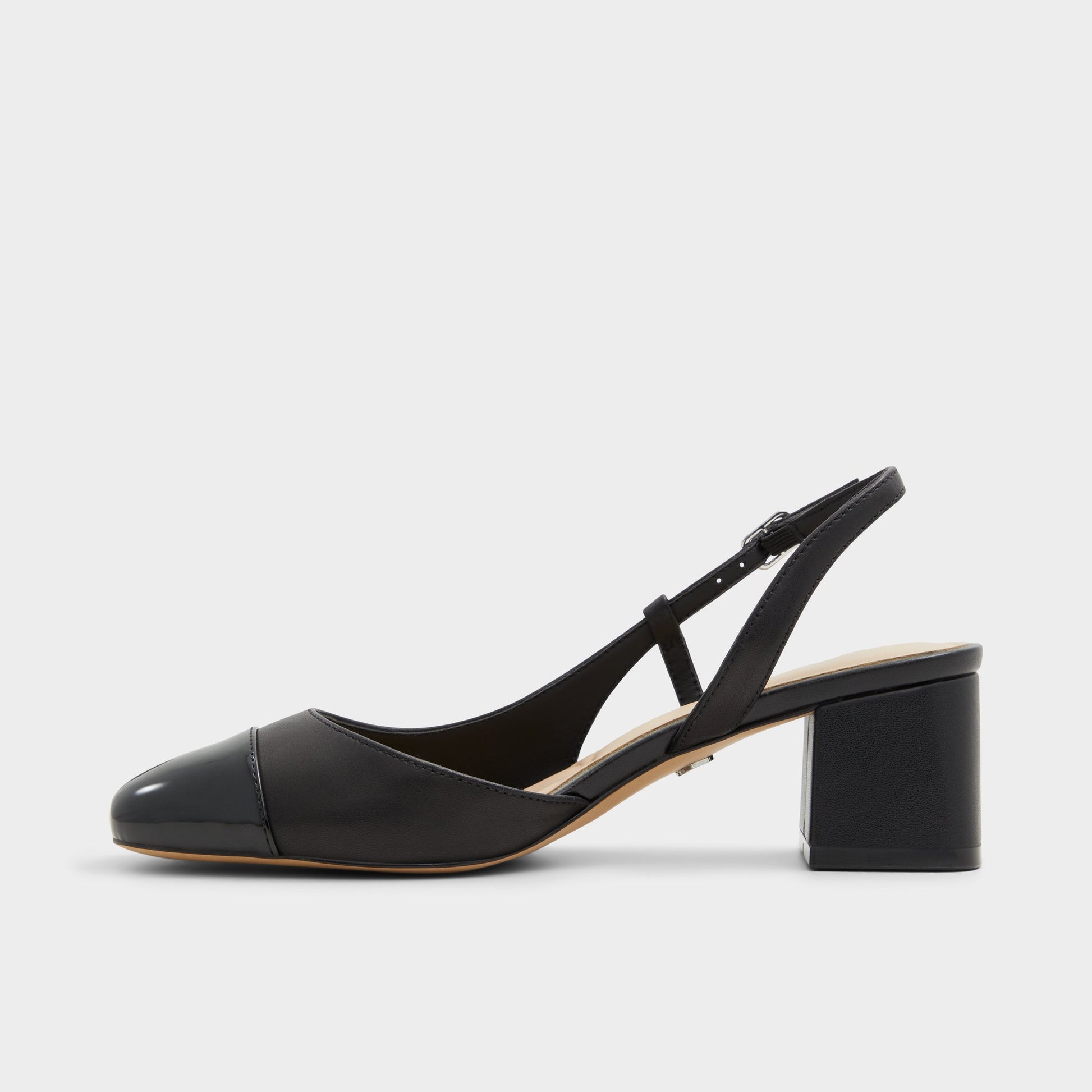 Side view of Black Bialle Slingback heel