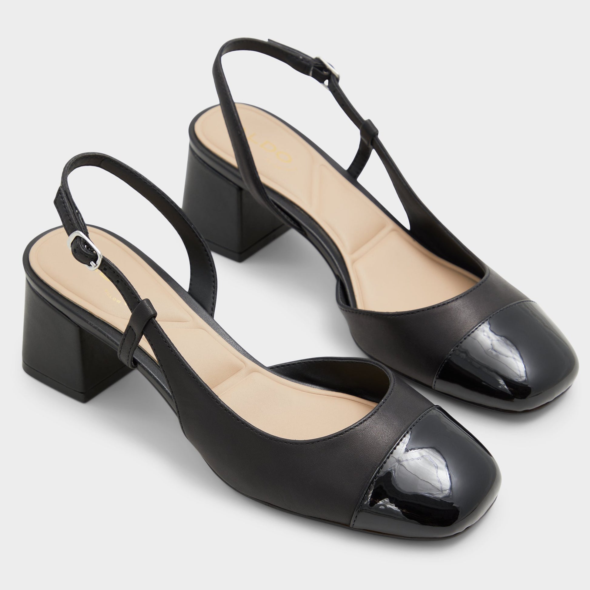 Highlighted view of a pair of Black Bialle Slingback heels
