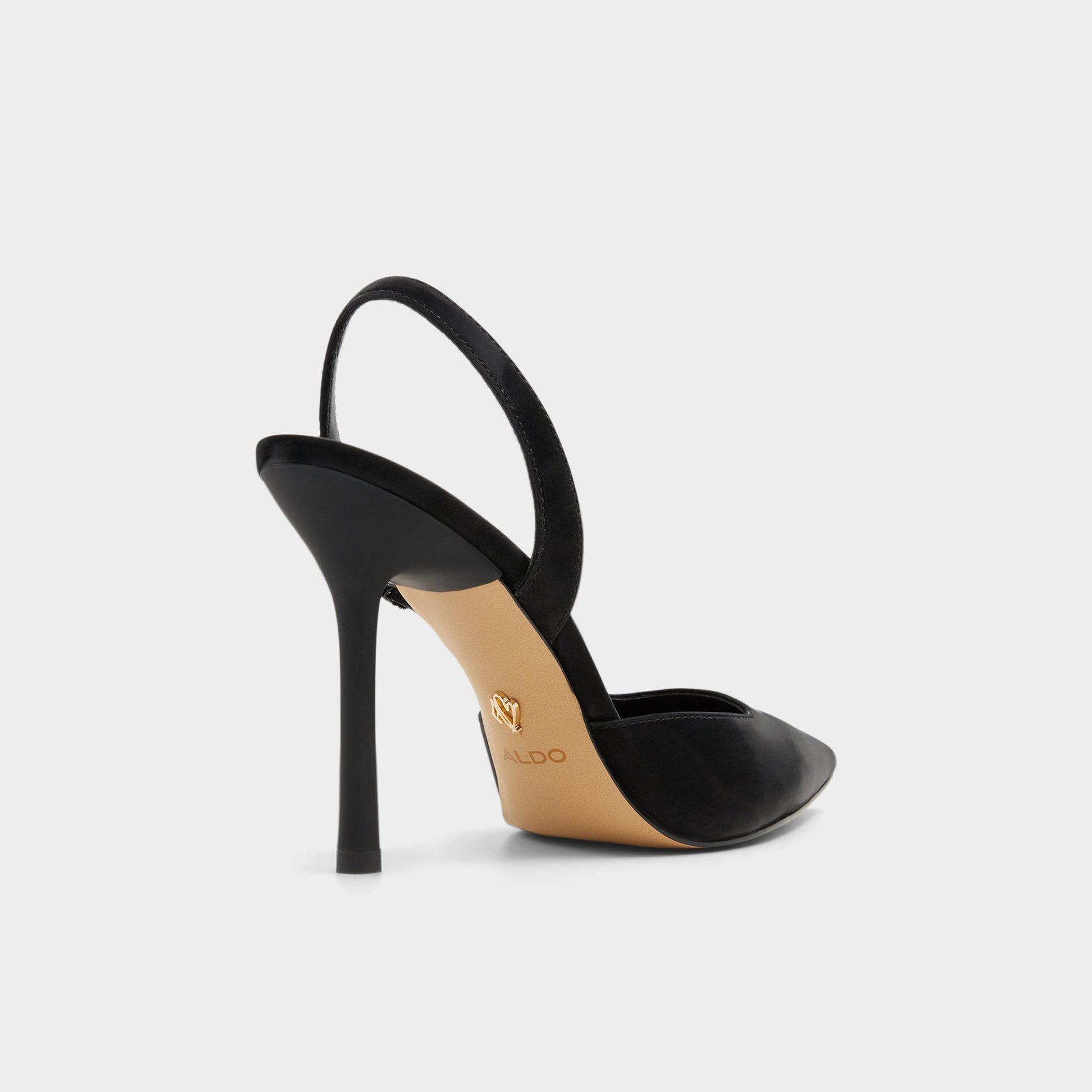 Three-quarter angle of Black Berolden Slingback heel's back side